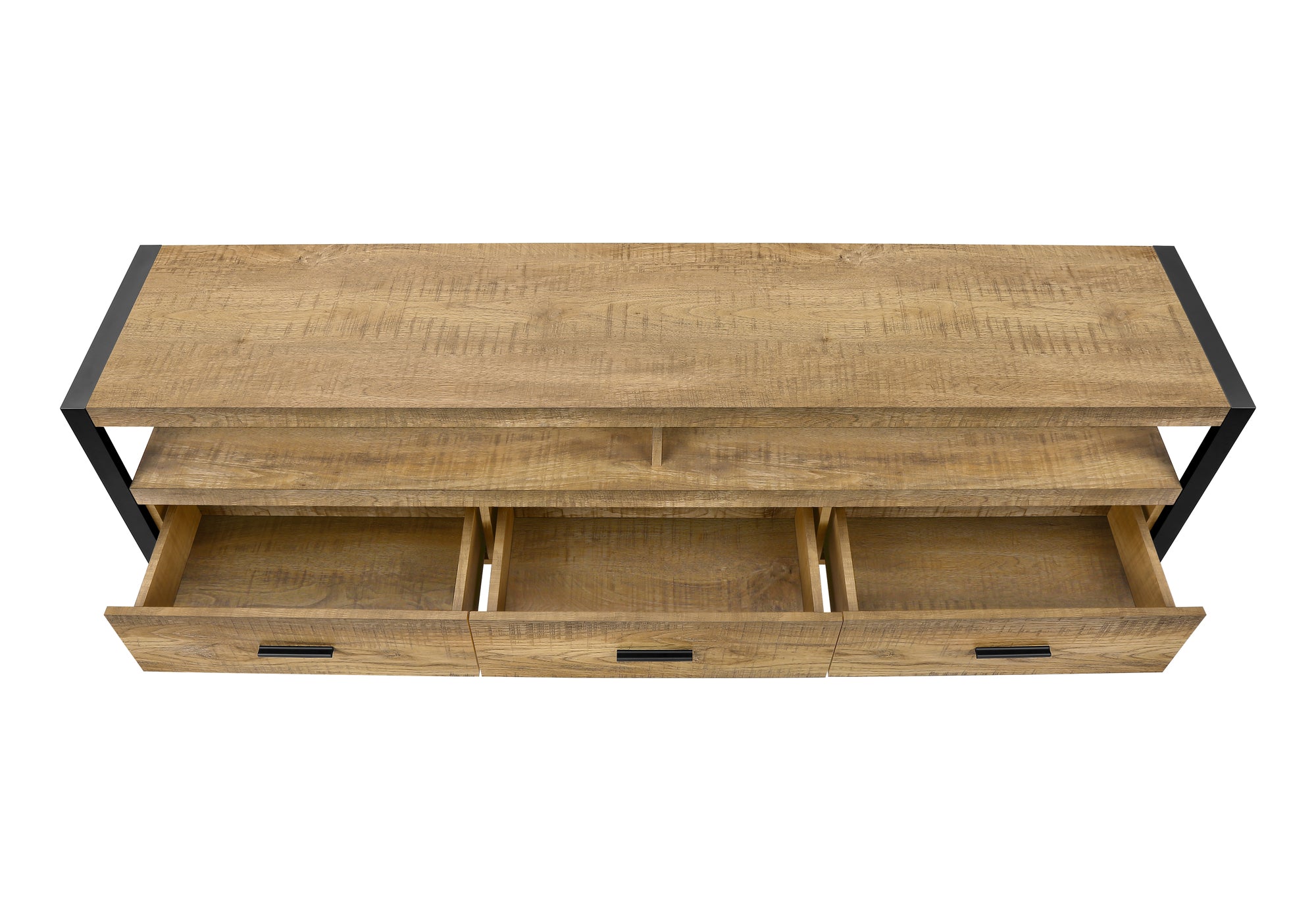 MEUBLE TV - 72"L / 3 TIROIRS BOIS DE MANGUE / METAL NOIR – I 2880