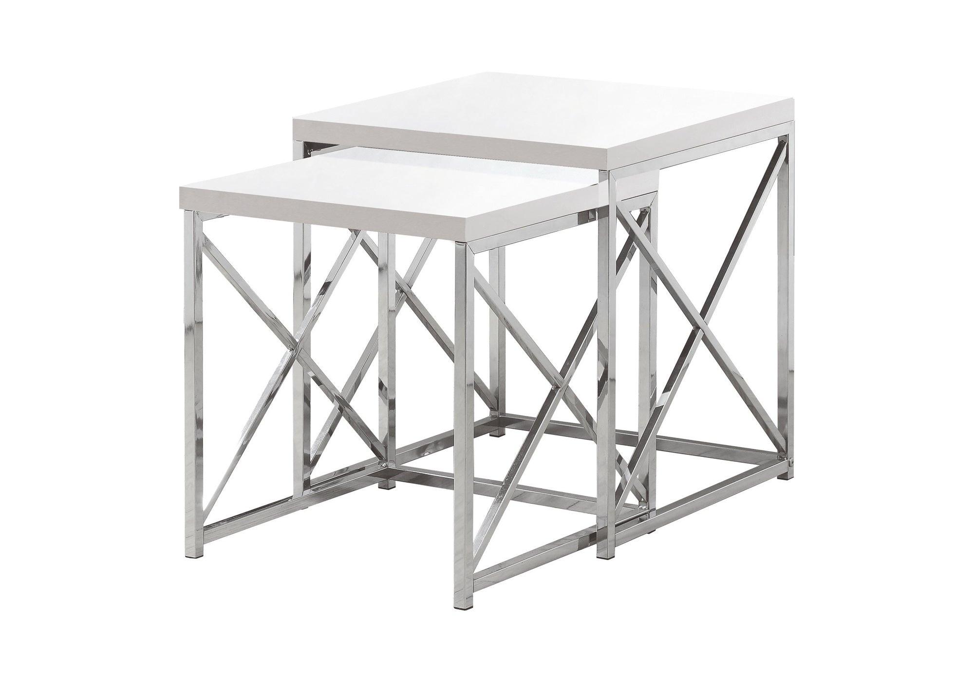 TABLES GIGOGNES - ENS. 2PCS / BLANC LUSTRE / CHROME – I 3025
