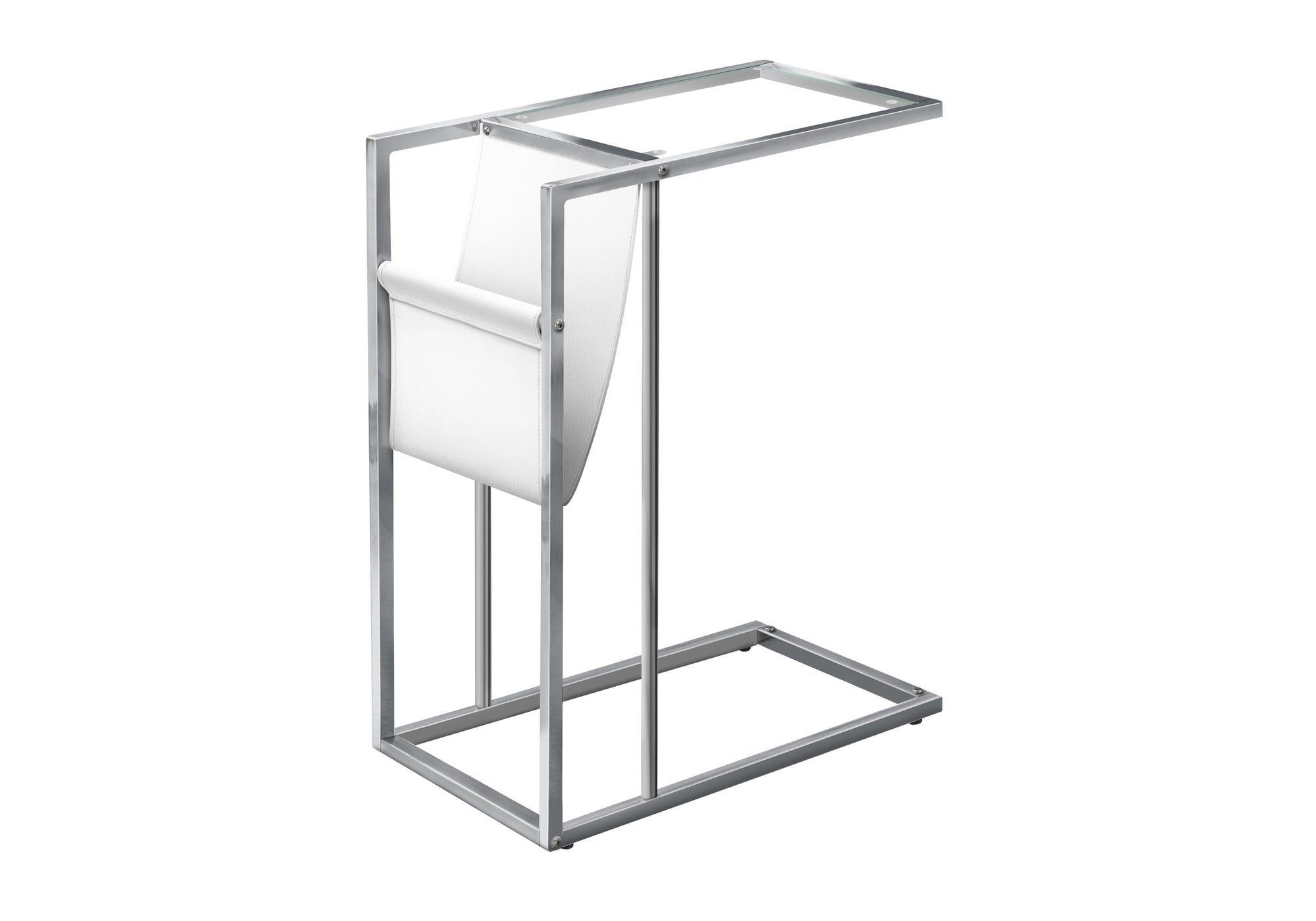 TABLE DE CHEVET - BLANC / CHROME AVEC SUPPORT MAGAZINE – I 3034.