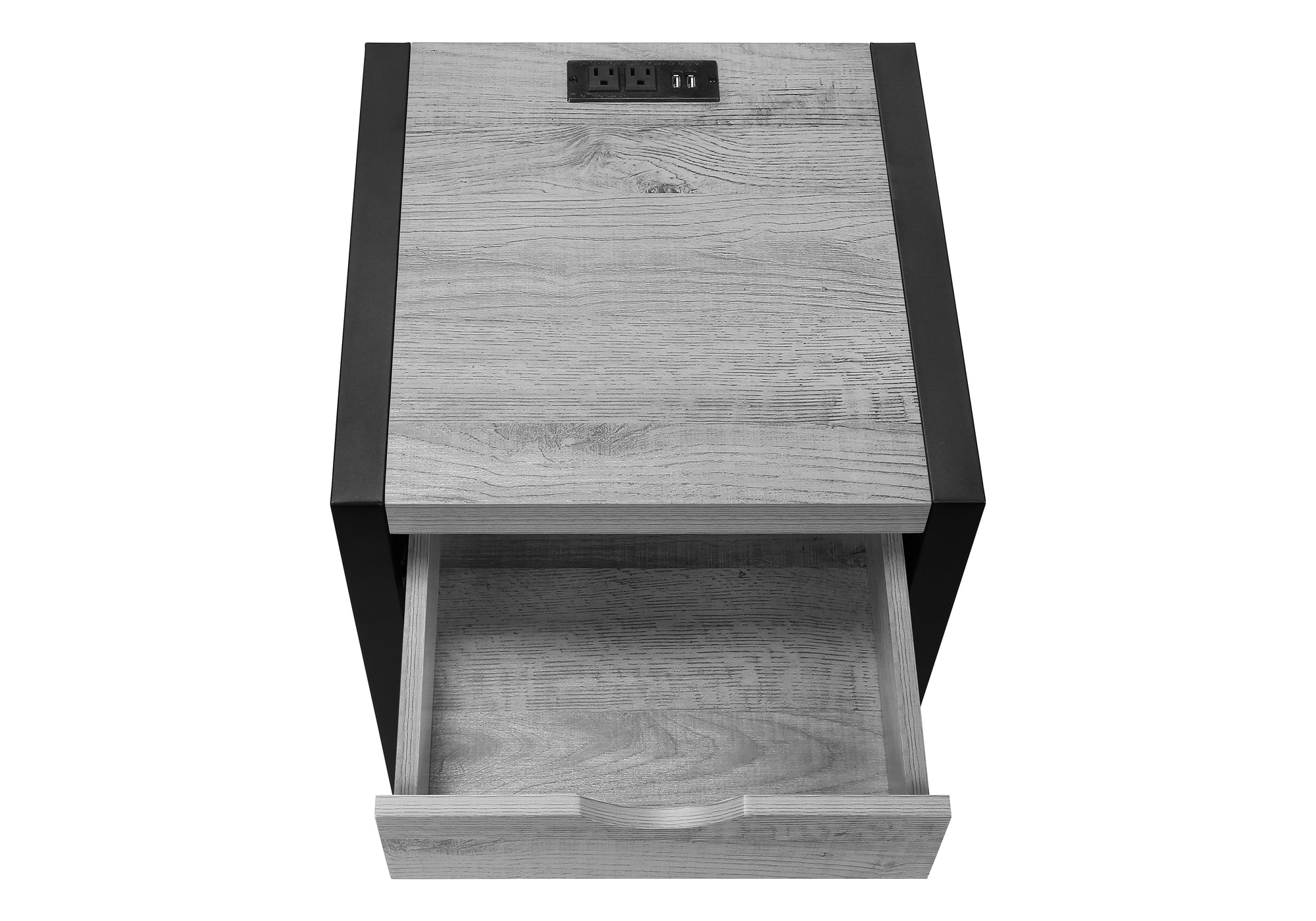 TABLE D'APPOINT - 24"H / GRIS / NOIR METAL USB / PRISE – I 3201