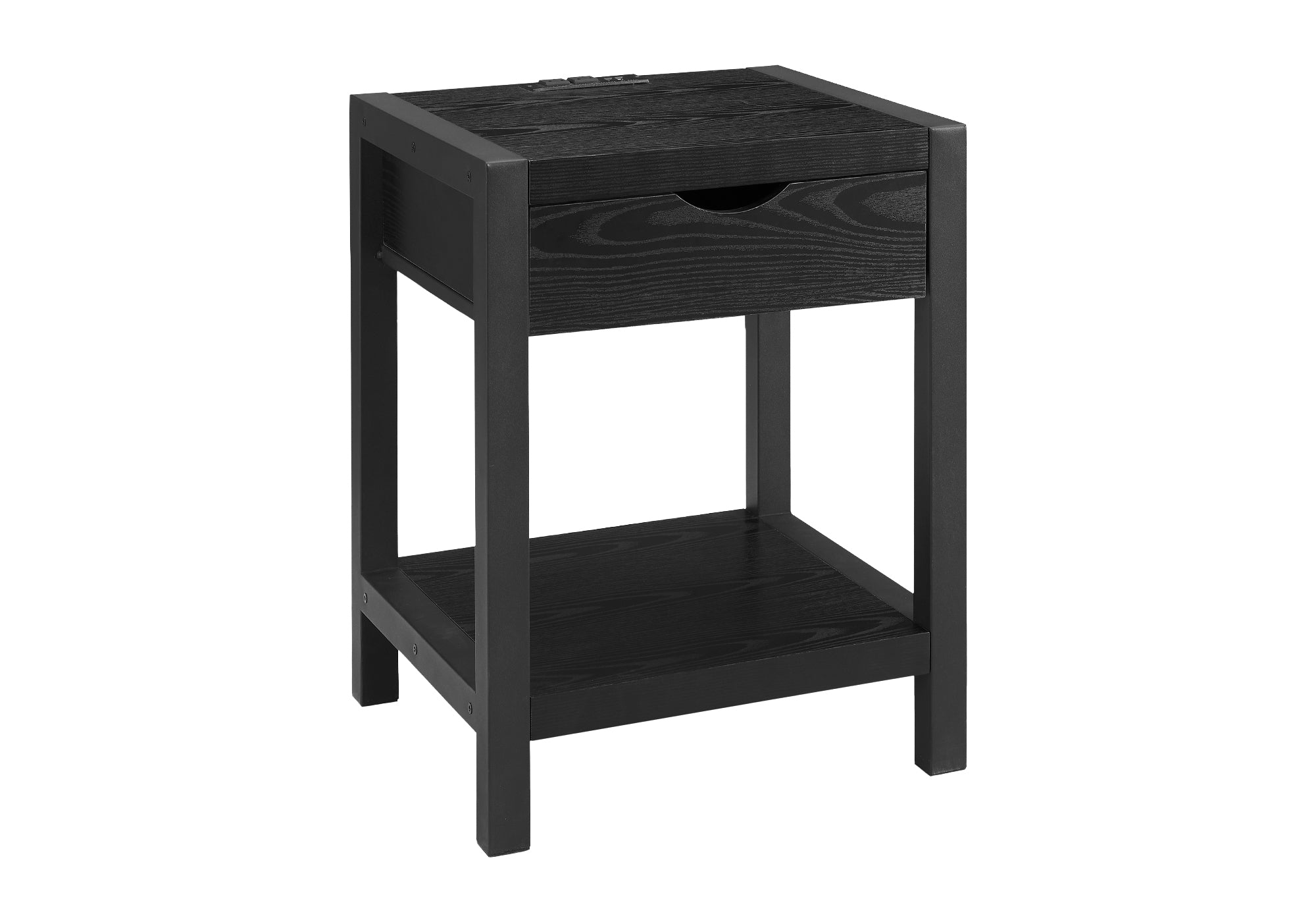 TABLE D'APPOINT - 24"H / CHENE NOIR / METAL NOIR USB / PRISE – I 3202