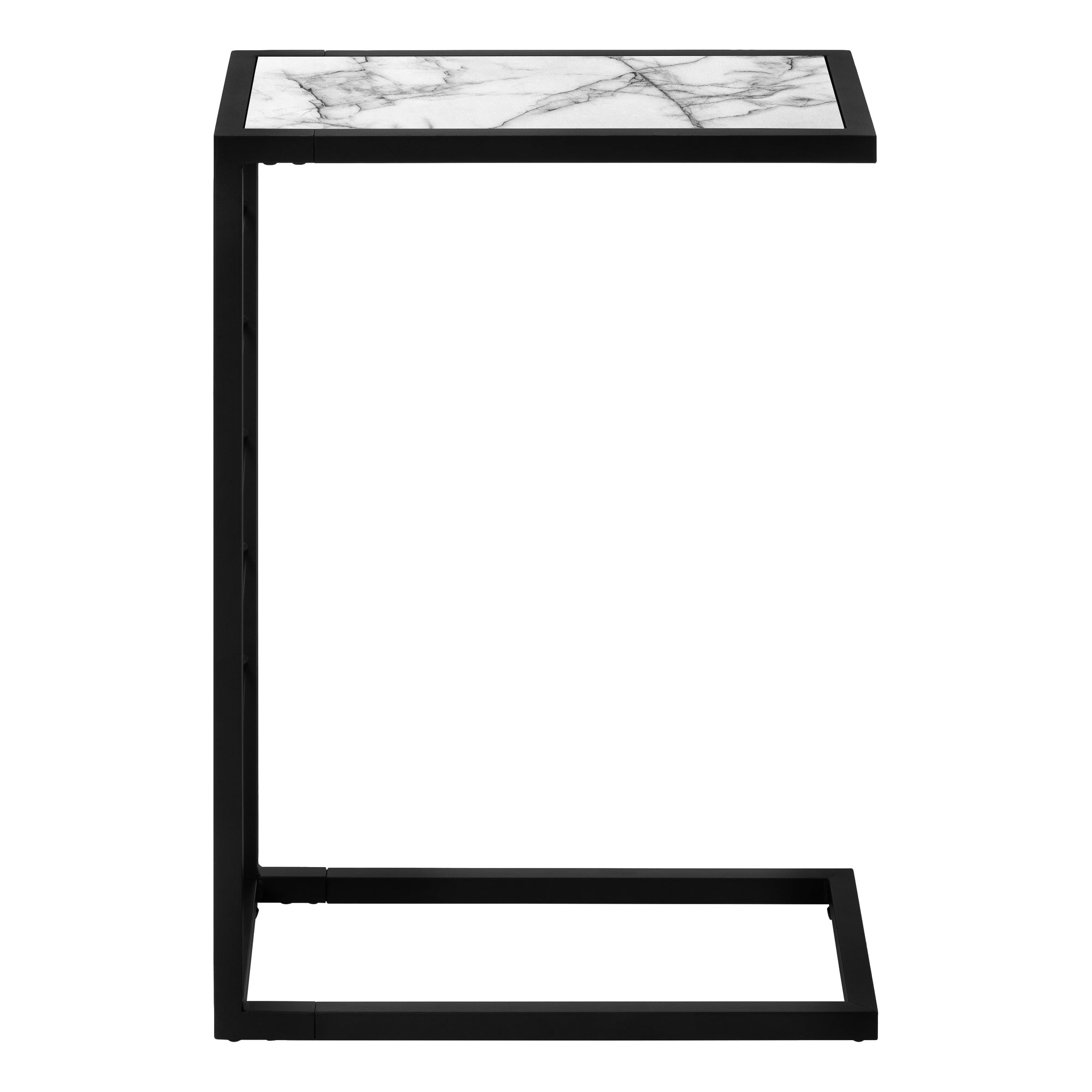 TABLE DE CHEVET - 25"H / FAUX MARBRE BLANC / METAL NOIR – I 3300.