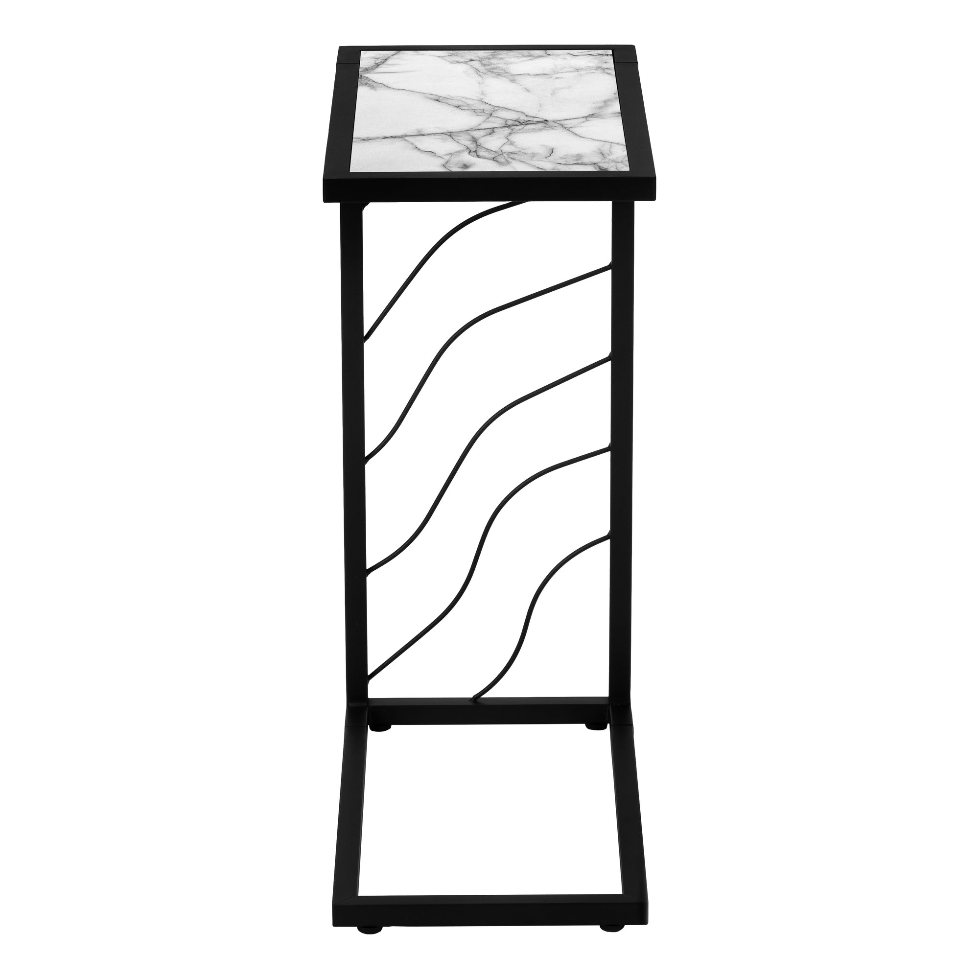 TABLE DE CHEVET - 25"H / FAUX MARBRE BLANC / METAL NOIR – I 3300.