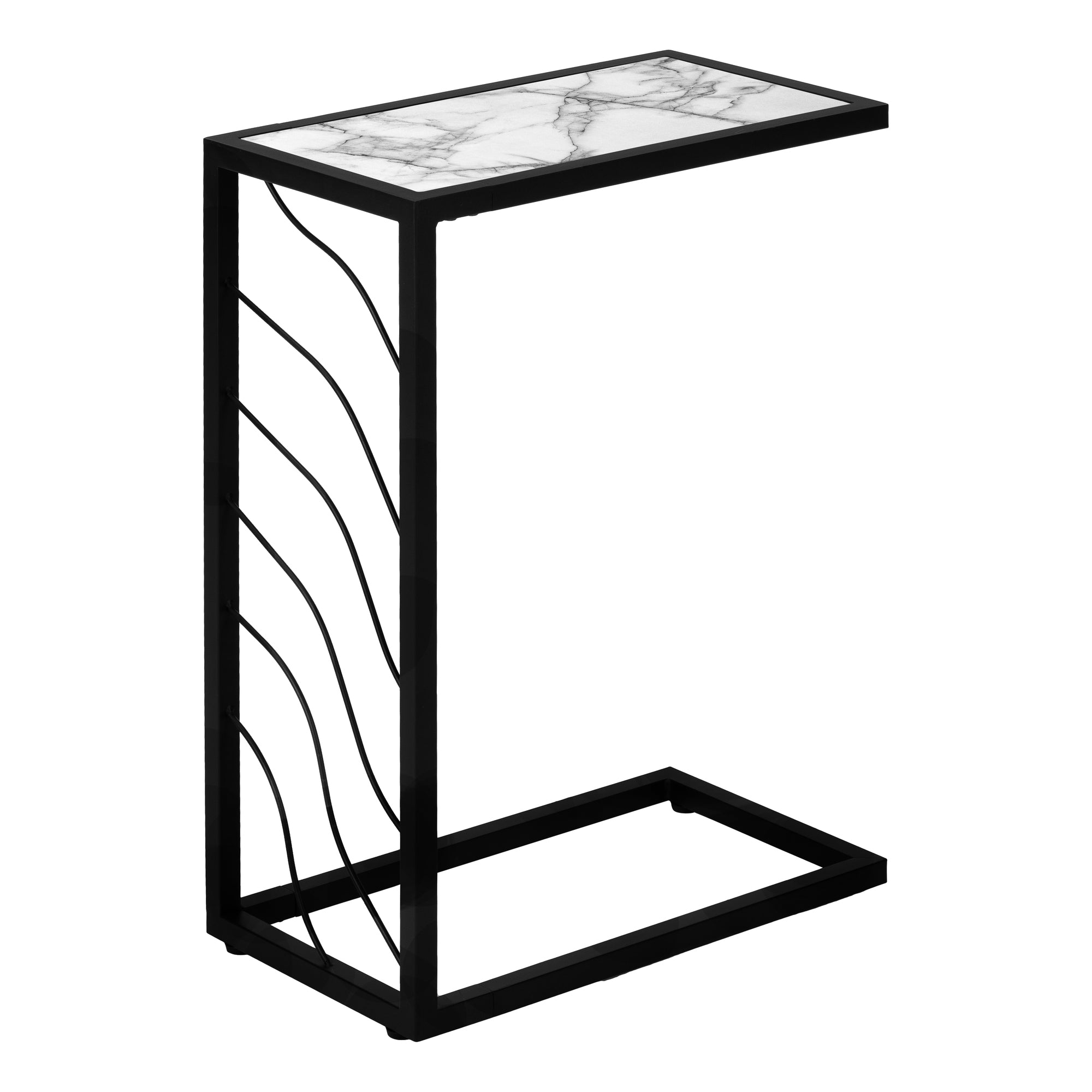TABLE DE CHEVET - 25"H / FAUX MARBRE BLANC / METAL NOIR – I 3300.