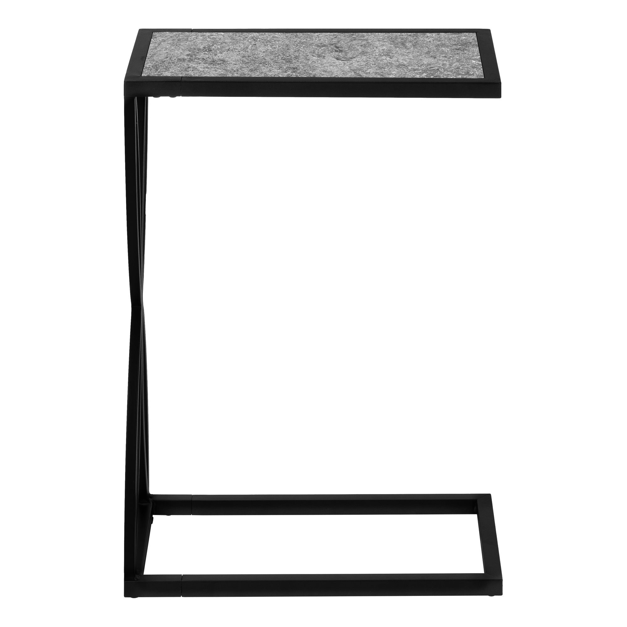 TABLE DE CHEVET - 25"H / FAUSSE PIERRE GRISE / METAL NOIR – I 3305.