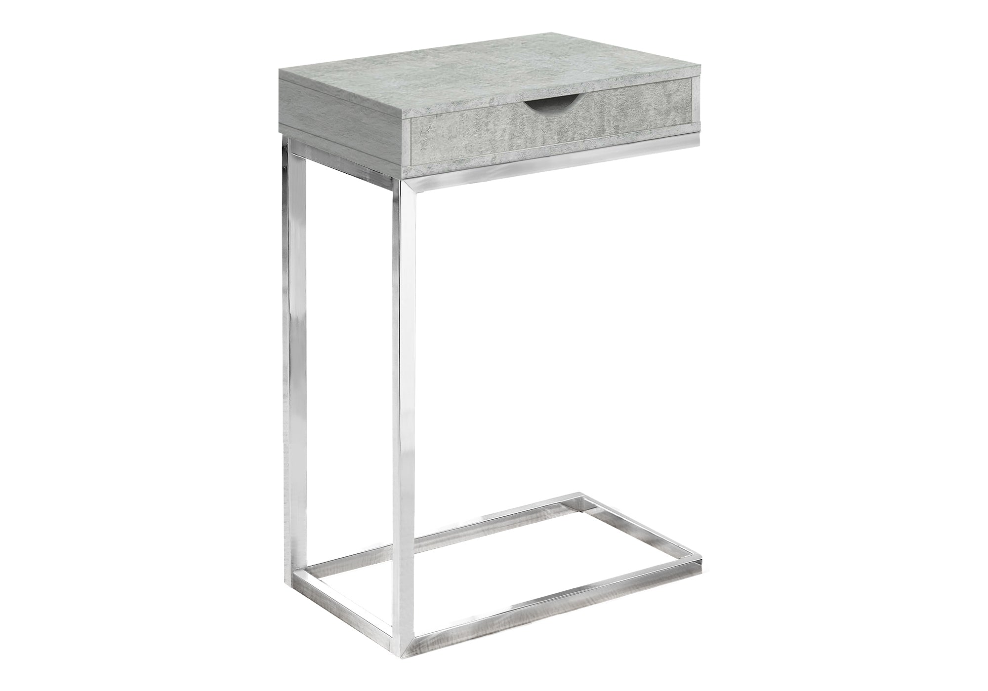 TABLE DE CHEVET - METAL CHROME / GRIS CIMENTE AVEC TIROIR – I 3373.