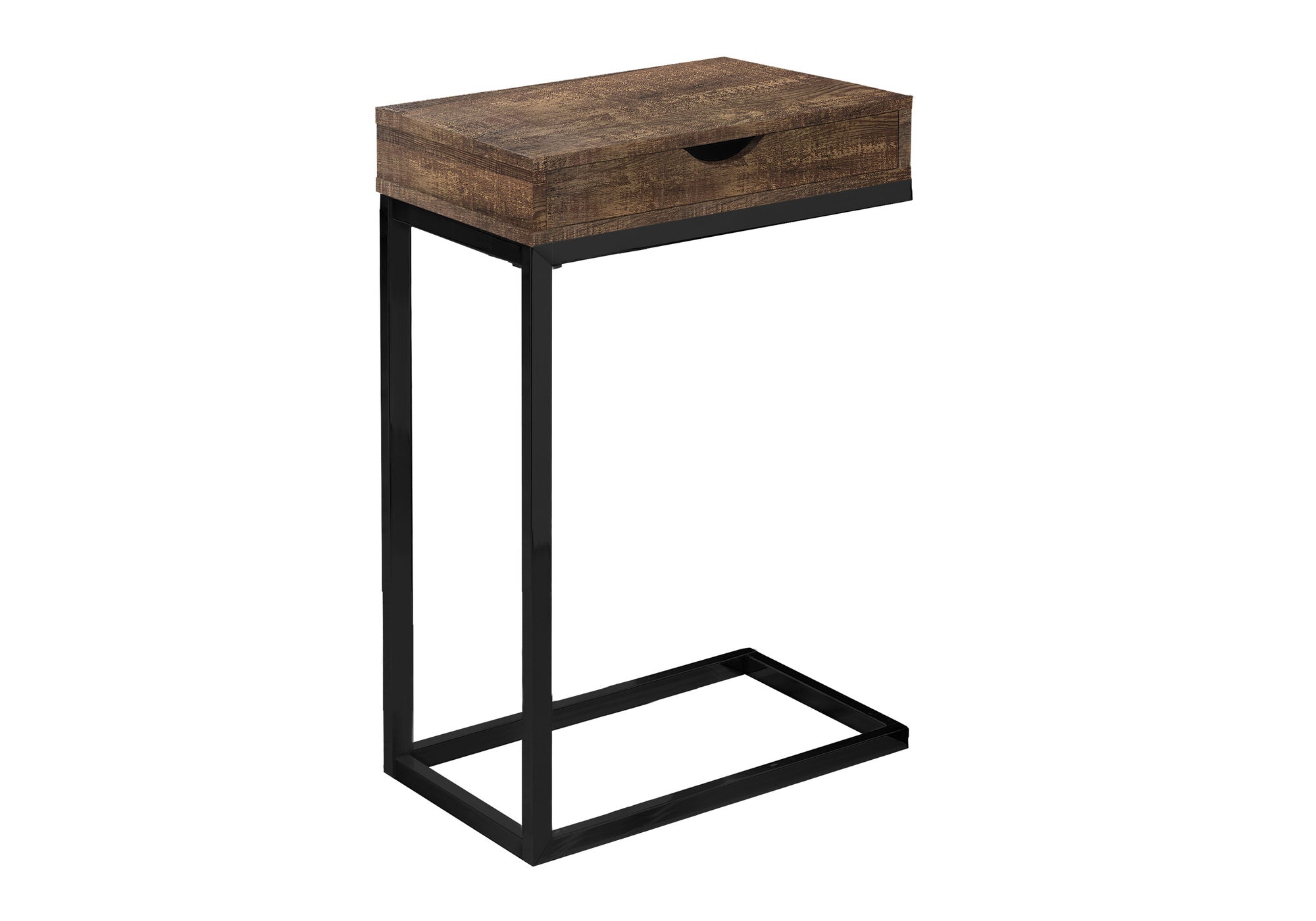 TABLE DE CHEVET - METAL NOIR / FAUX BOIS BRUN / TIROIR – I 3406.