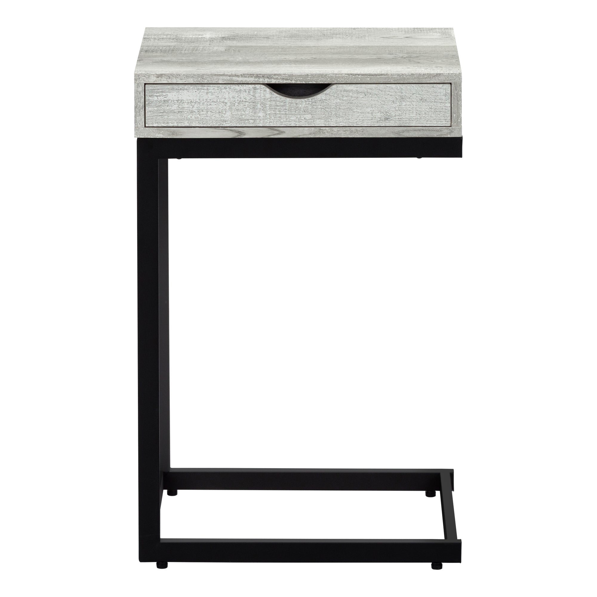 TABLE DE CHEVET - METAL NOIR / FAUX BOIS GRIS / TIROIR – I 3407.
