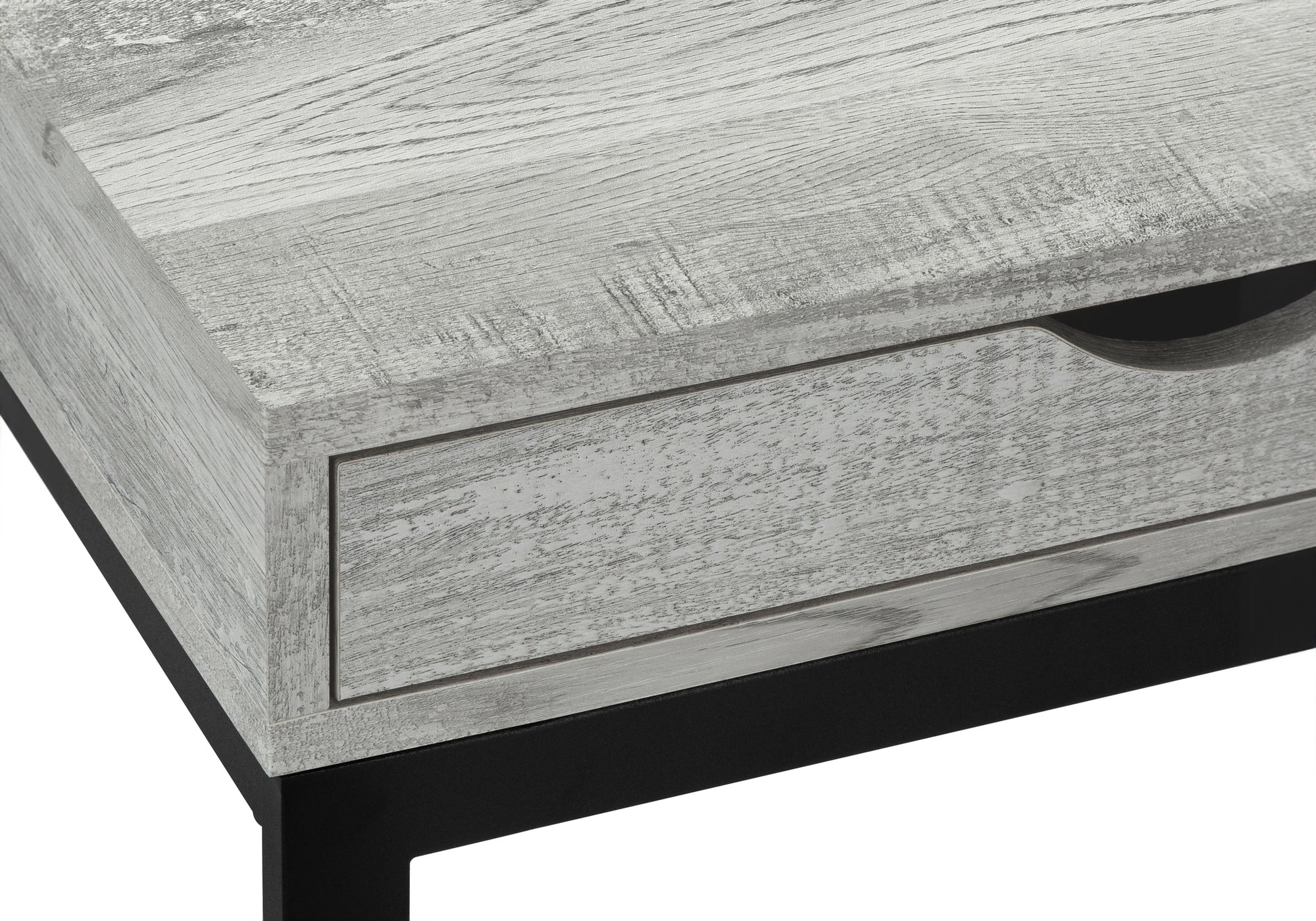 TABLE DE CHEVET - METAL NOIR / FAUX BOIS GRIS / TIROIR – I 3407.