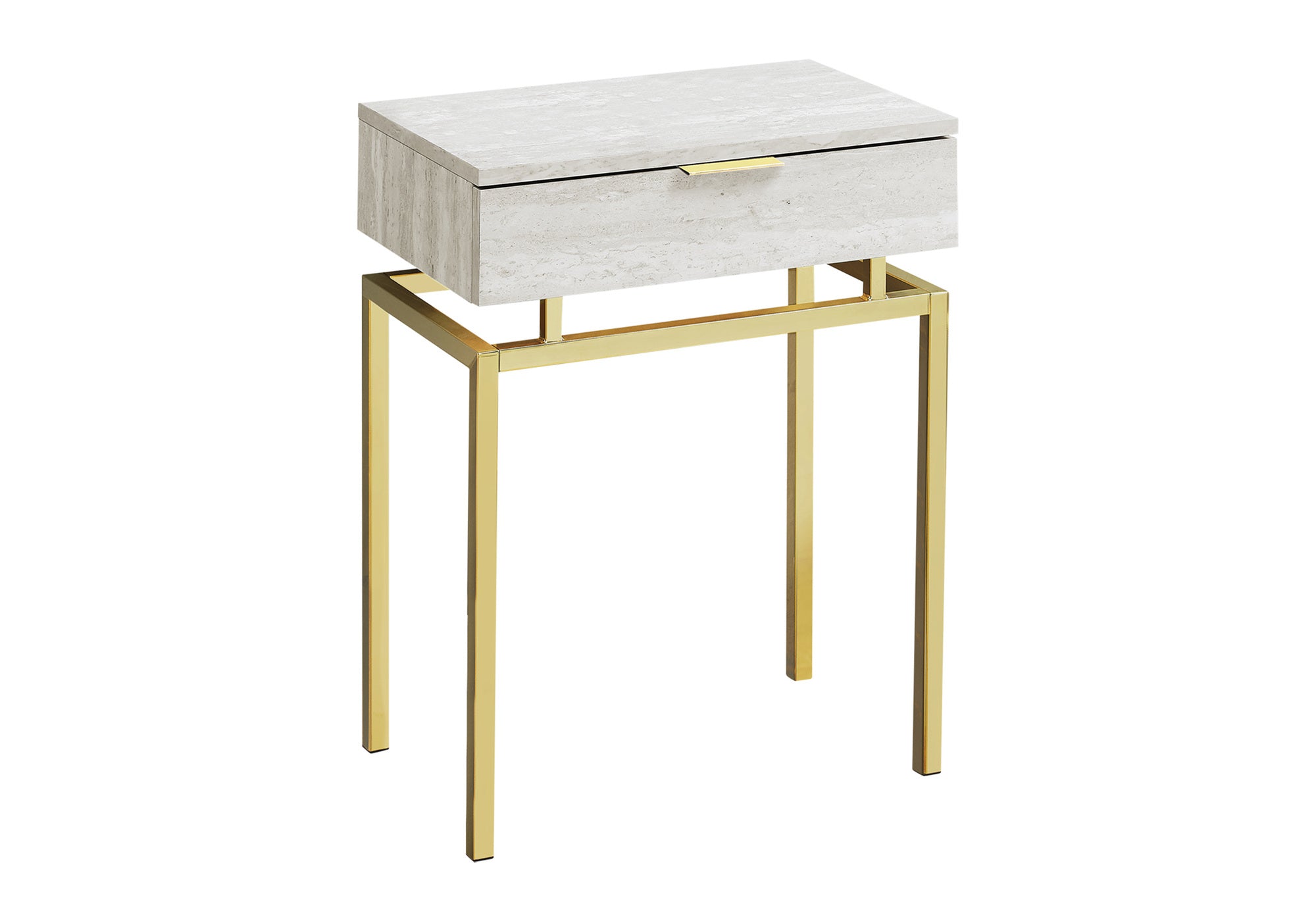 TABLE DE CHEVET - 24"H / MARBRE BEIGE / METAL OR – I 3463.