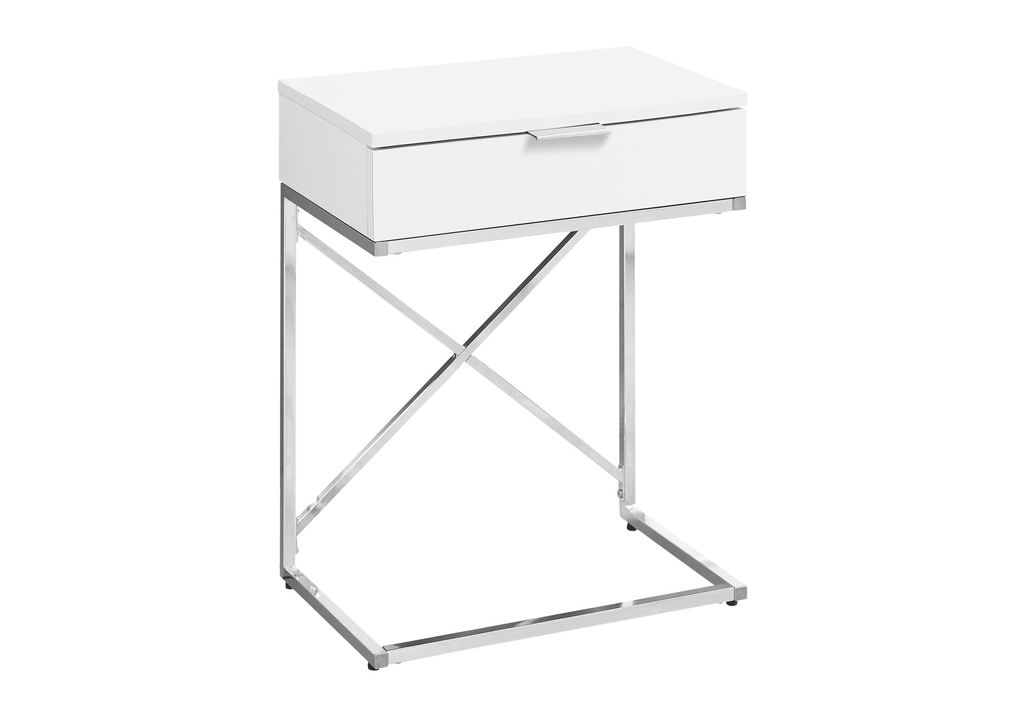 TABLE DE CHEVET - 24"H / BLANC LUSTRE / METAL CHROME – I 3470.