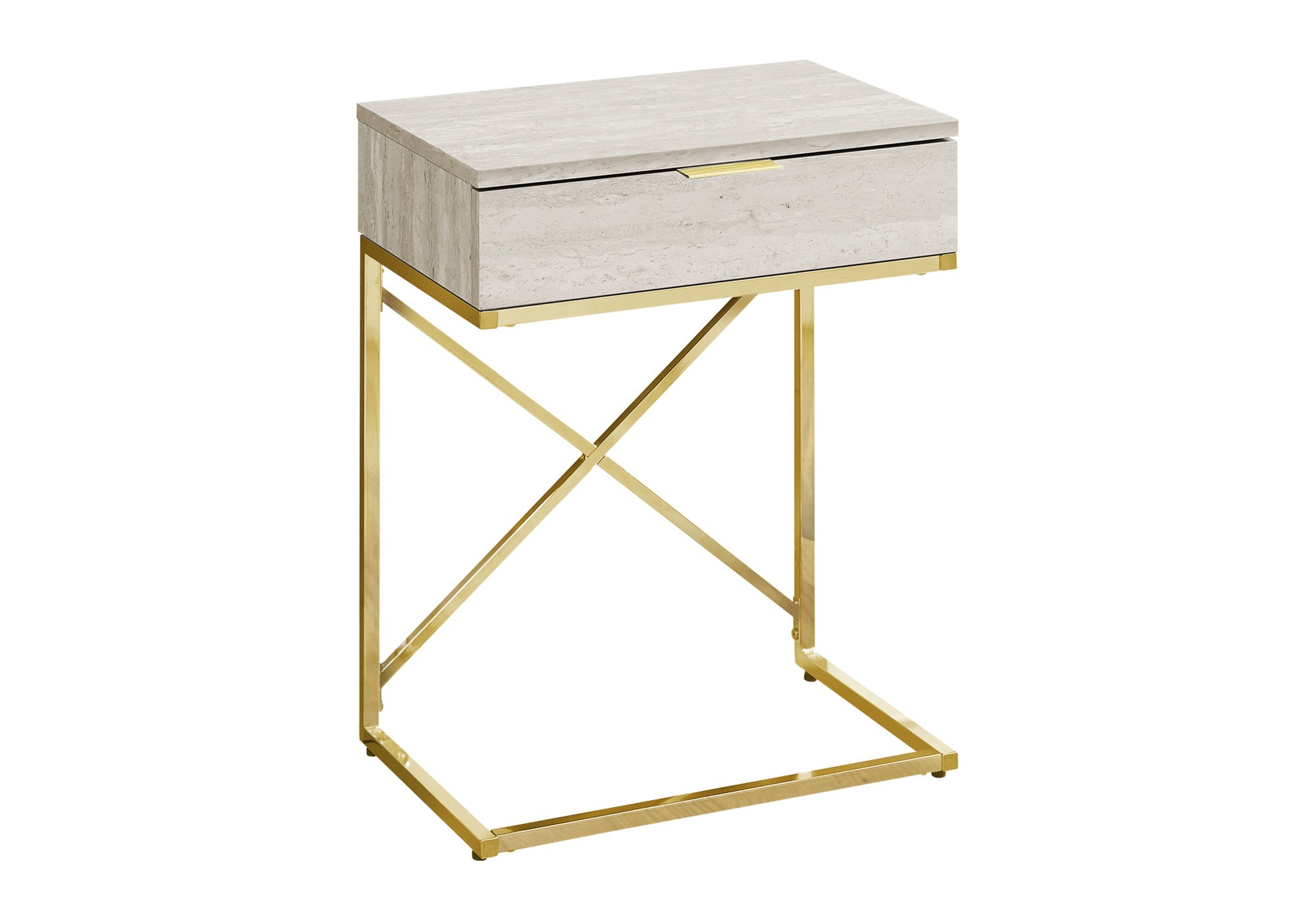 TABLE DE CHEVET - 24"H / MARBRE BEIGE / METAL OR – I 3473.