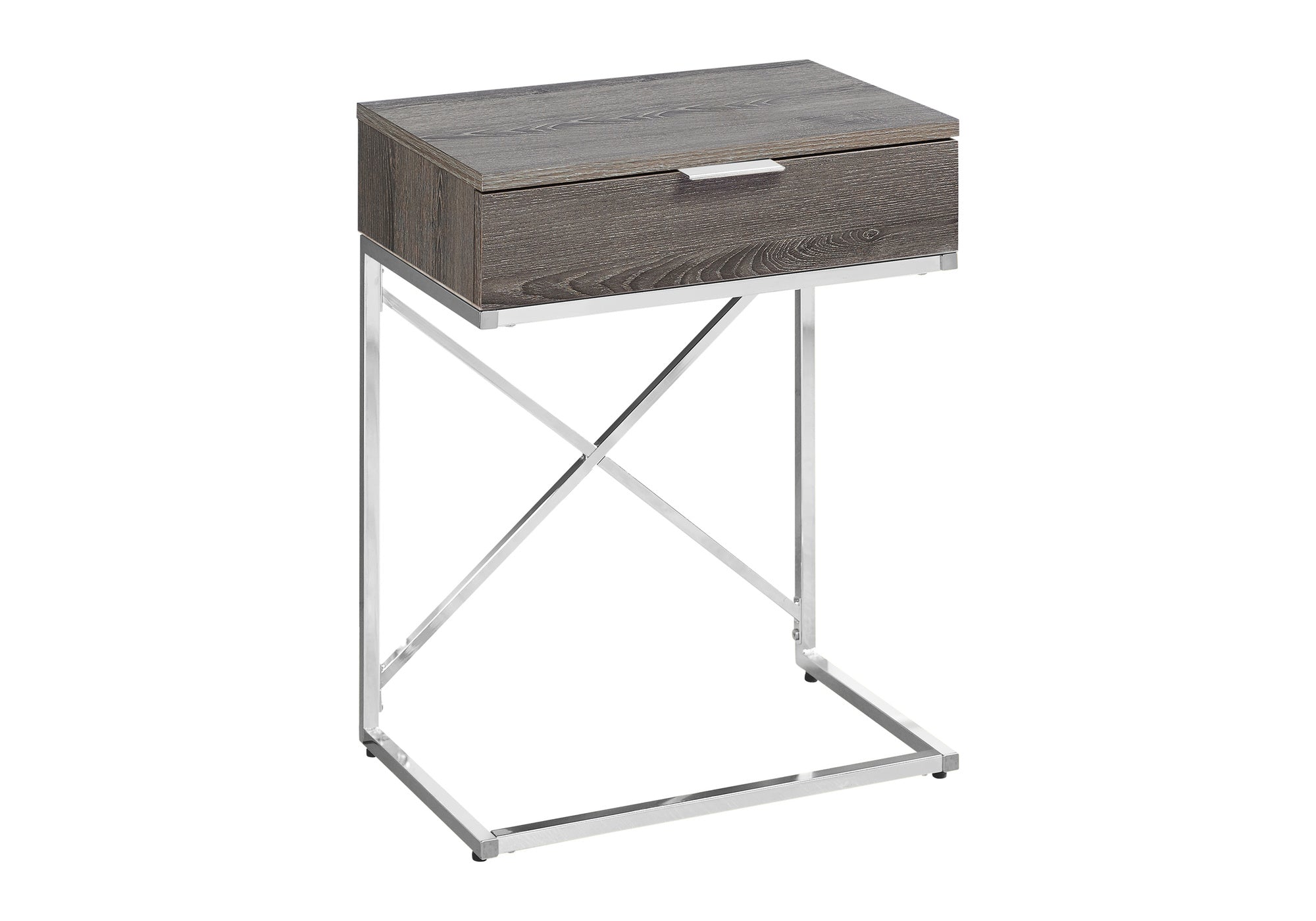TABLE DE CHEVET - 24"H / TAUPE FONCE / METAL CHROME – I 3475.