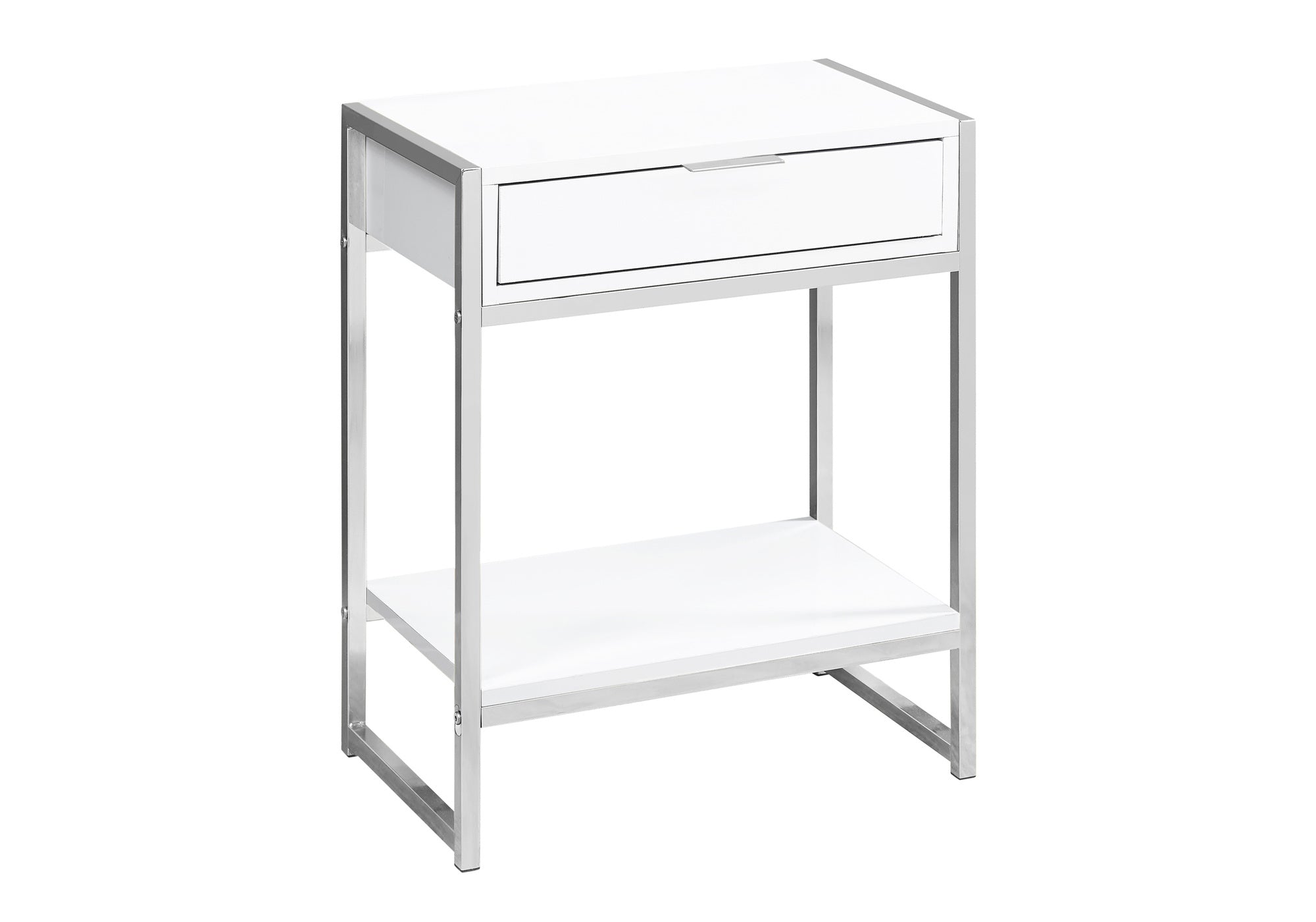 TABLE DE CHEVET - 24"H / BLANC LUSTRE / METAL CHROME – I 3480.