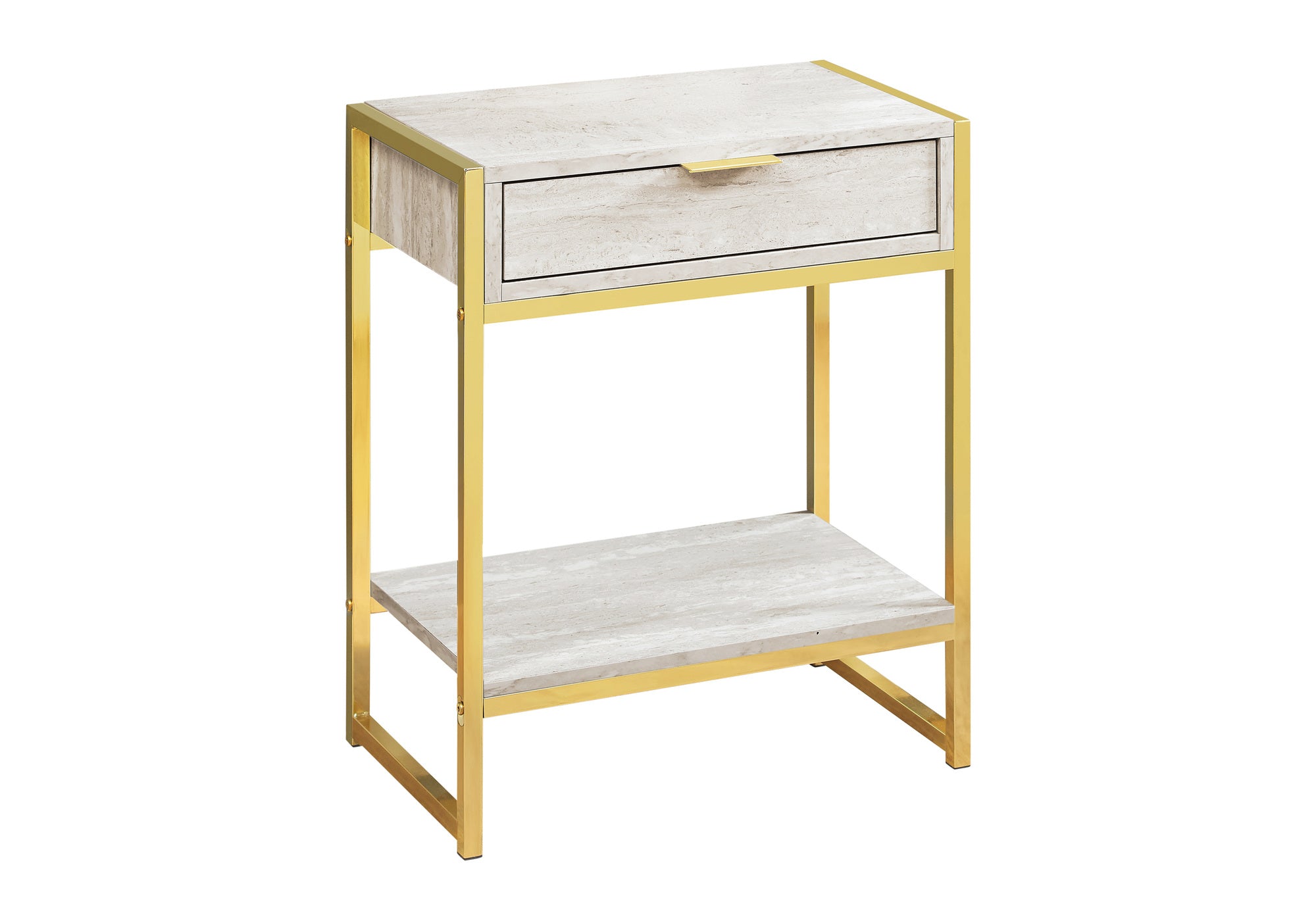 TABLE DE CHEVET - 24"H / MARBRE BEIGE / METAL OR – I 3483.
