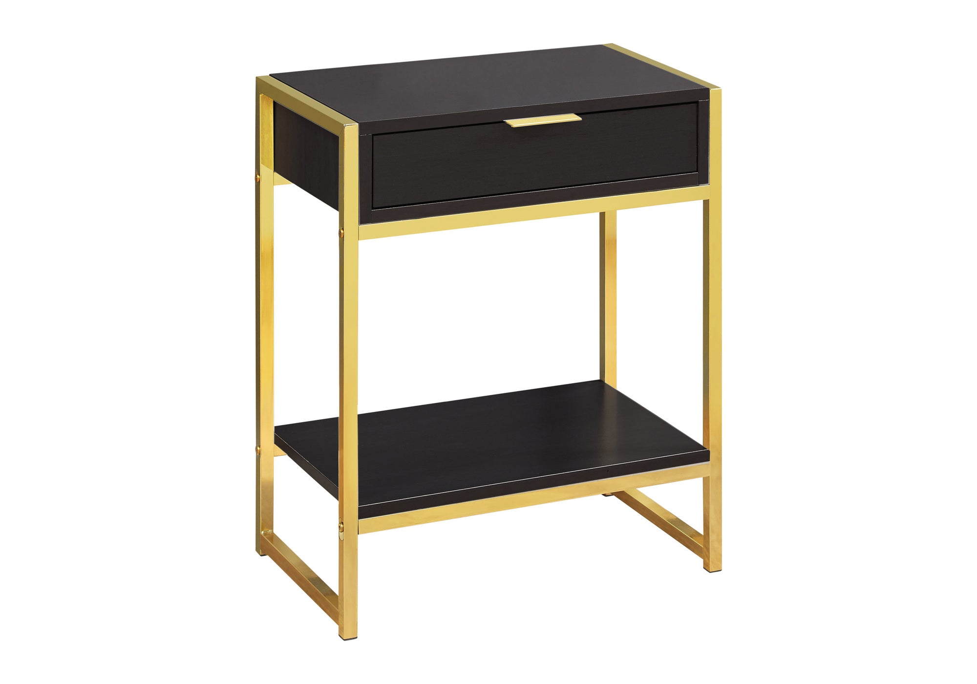 TABLE DE CHEVET - 24"H / ESPRESSO / METAL OR – I 3486.