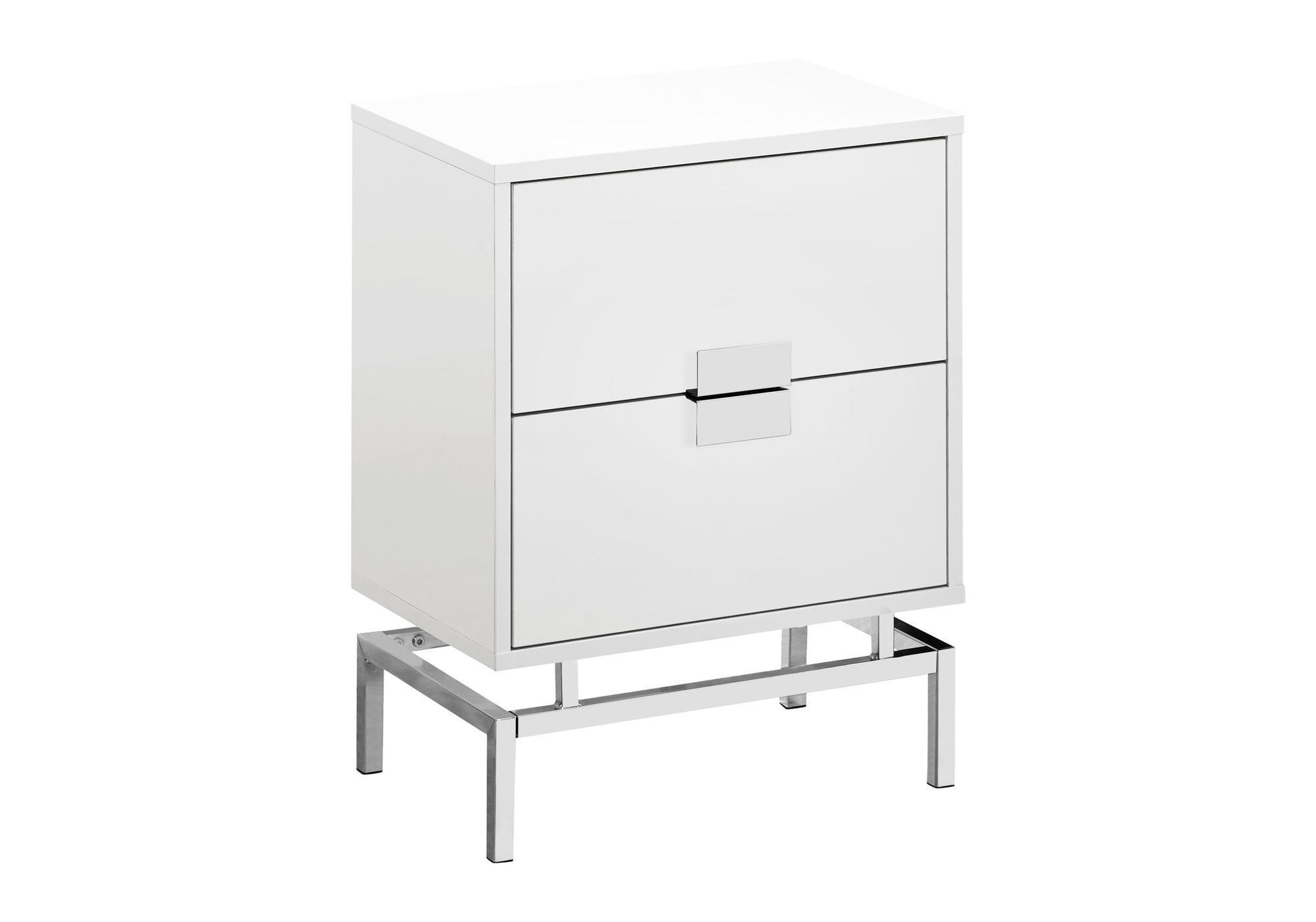TABLE DE CHEVET - 24"H BLANC LUSTRE / METAL CHROME – I 3490.