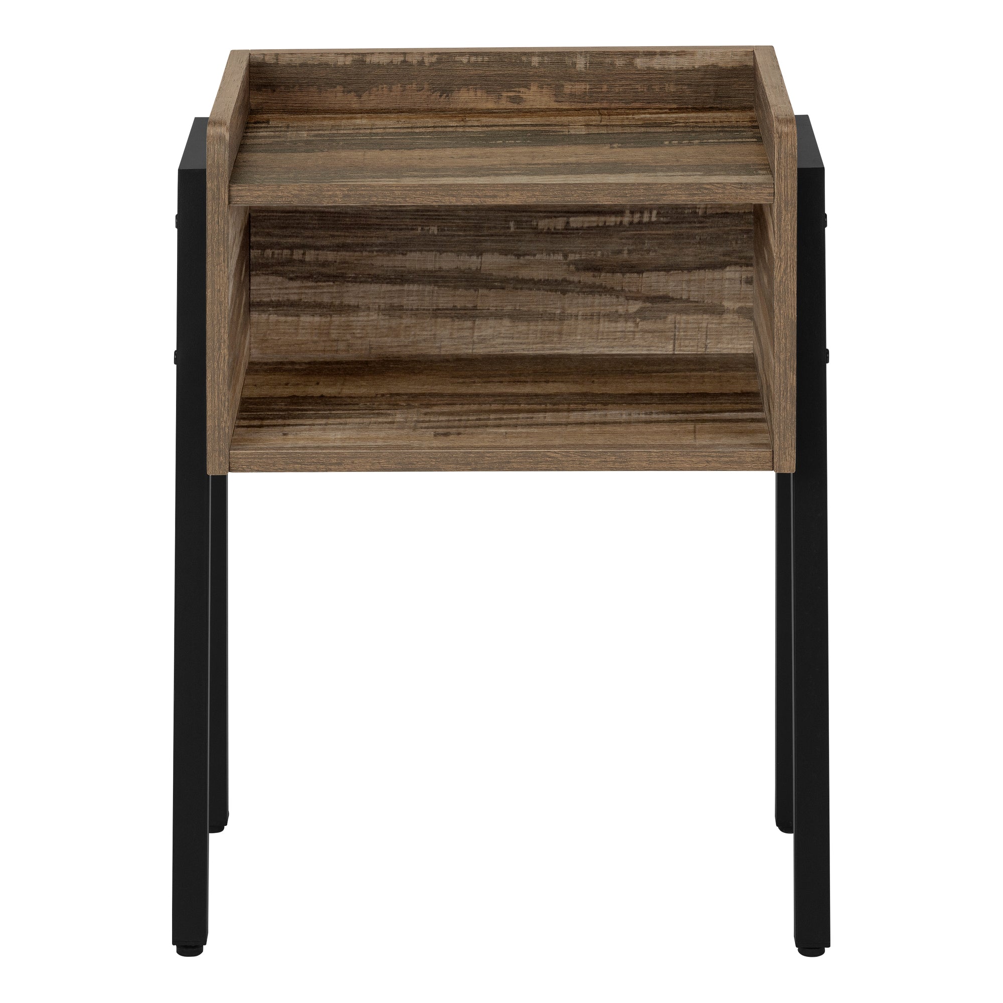 TABLE DE CHEVET - 23"H / FAUX BOIS BRUN / METAL NOIR – I 3583.