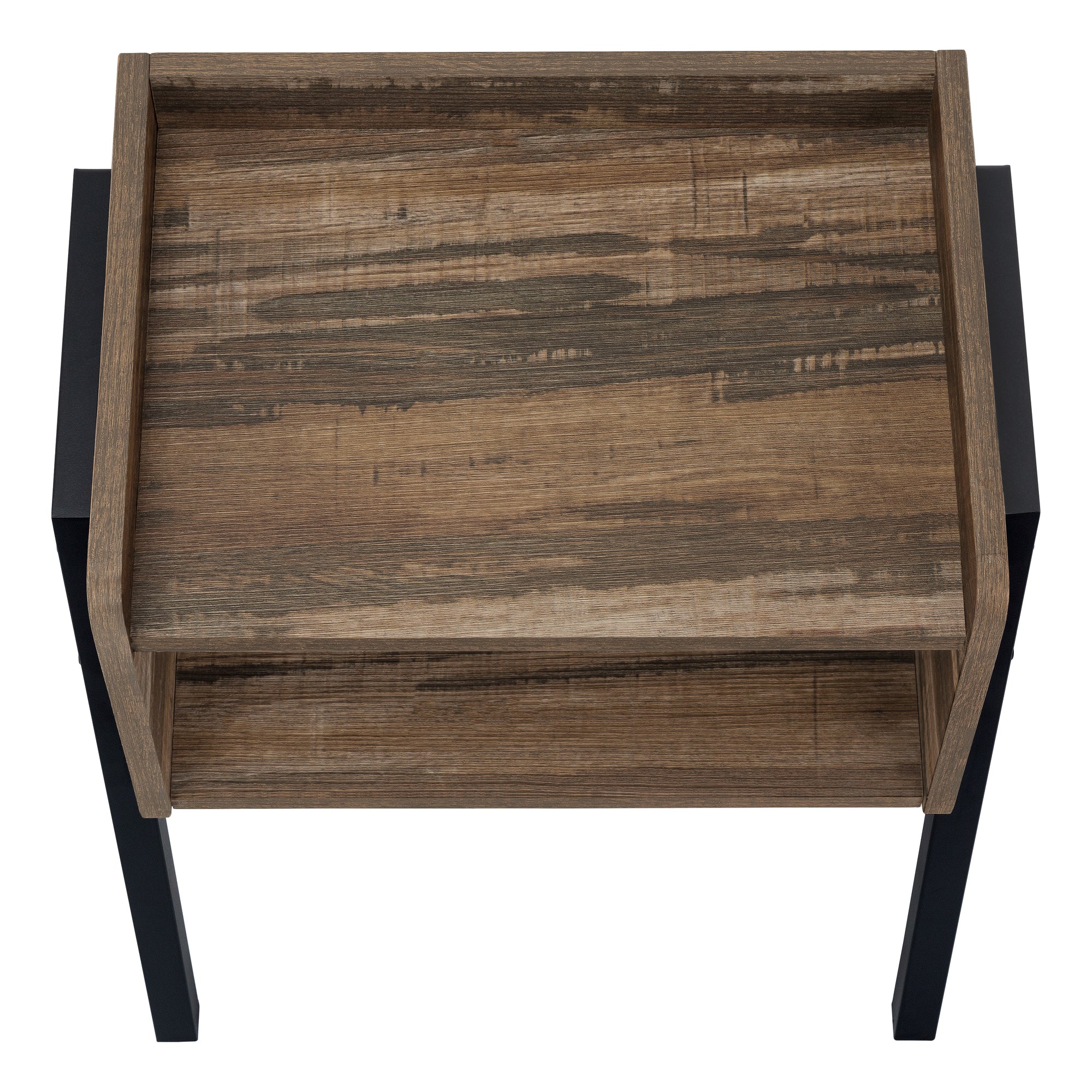 TABLE DE CHEVET - 23"H / FAUX BOIS BRUN / METAL NOIR – I 3583.