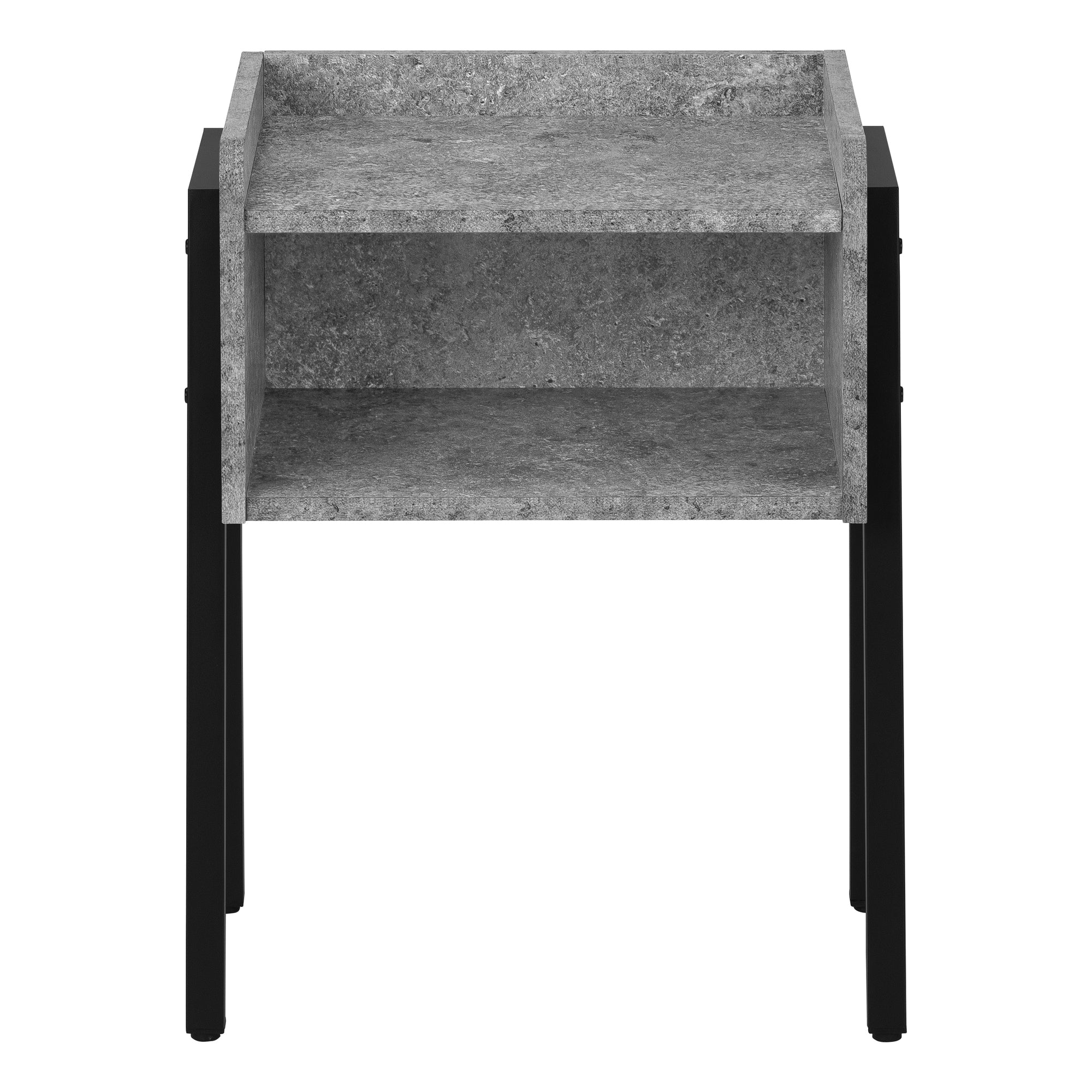 TABLE DE CHEVET - 23"H / FAUSSE PIERRE GRISE / METAL NOIR – I 3584.