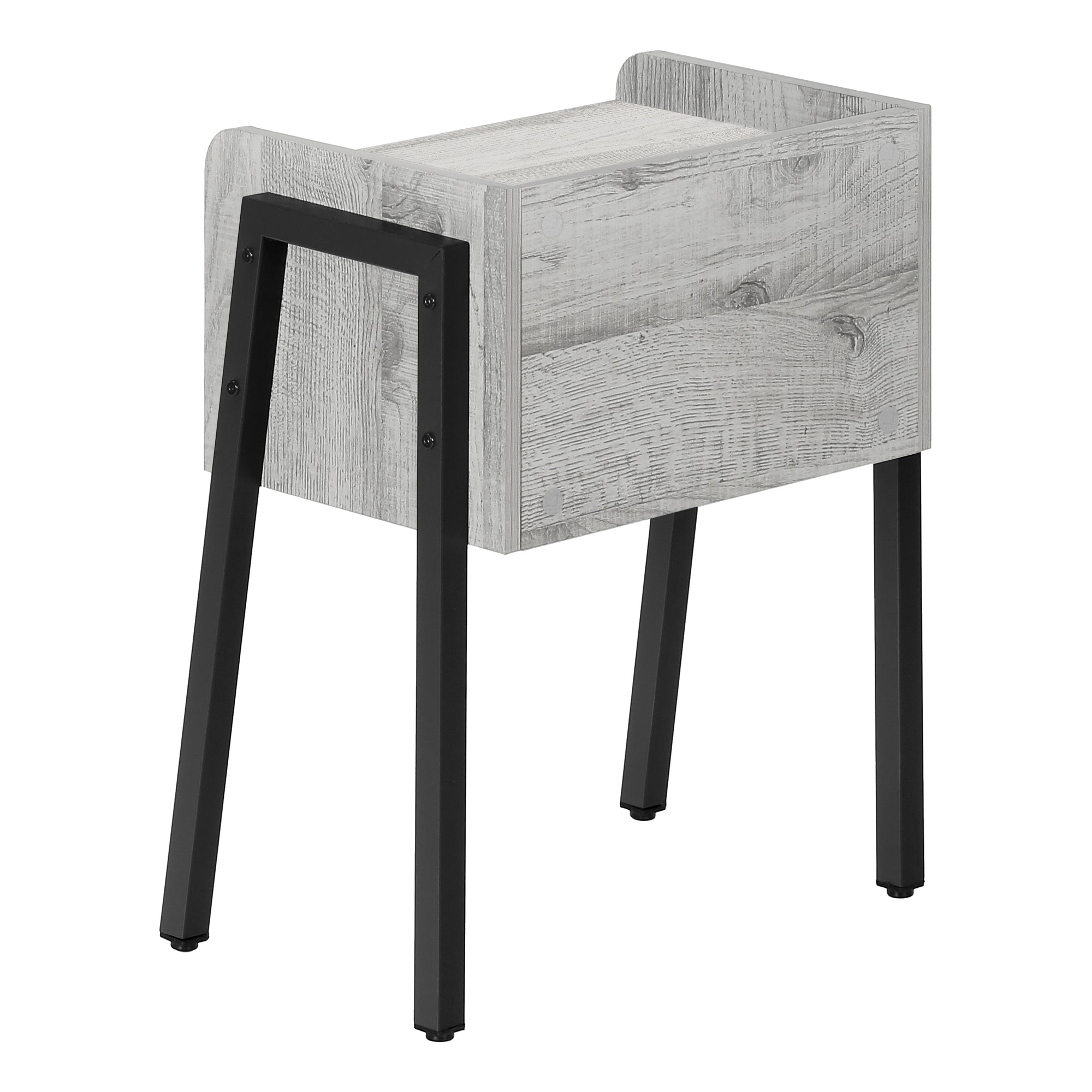 TABLE DE CHEVET - 23"H / GRIS / METAL NOIR – I 3591.
