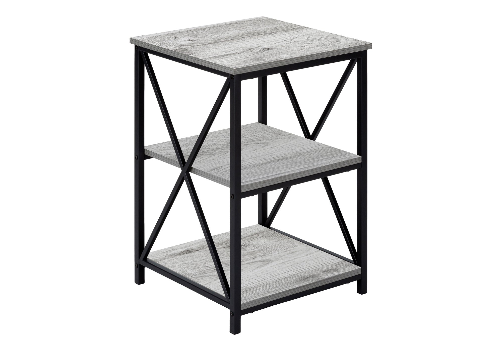 TABLE DE CHEVET - 26"H / GRIS / METAL NOIR – I 3596.