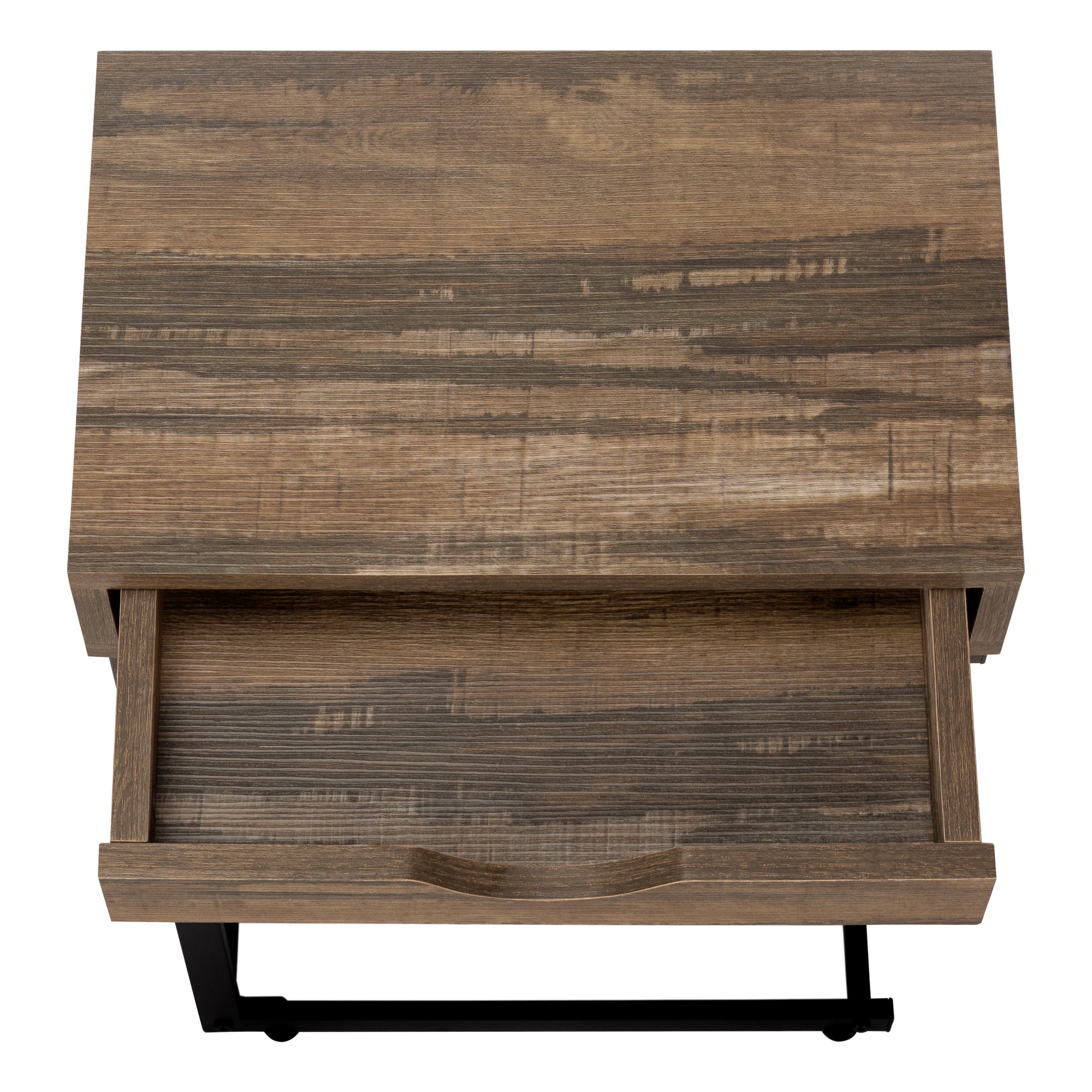 TABLE DE CHEVET - FAUX BOIS BRUN / METAL NOIR – I 3602.