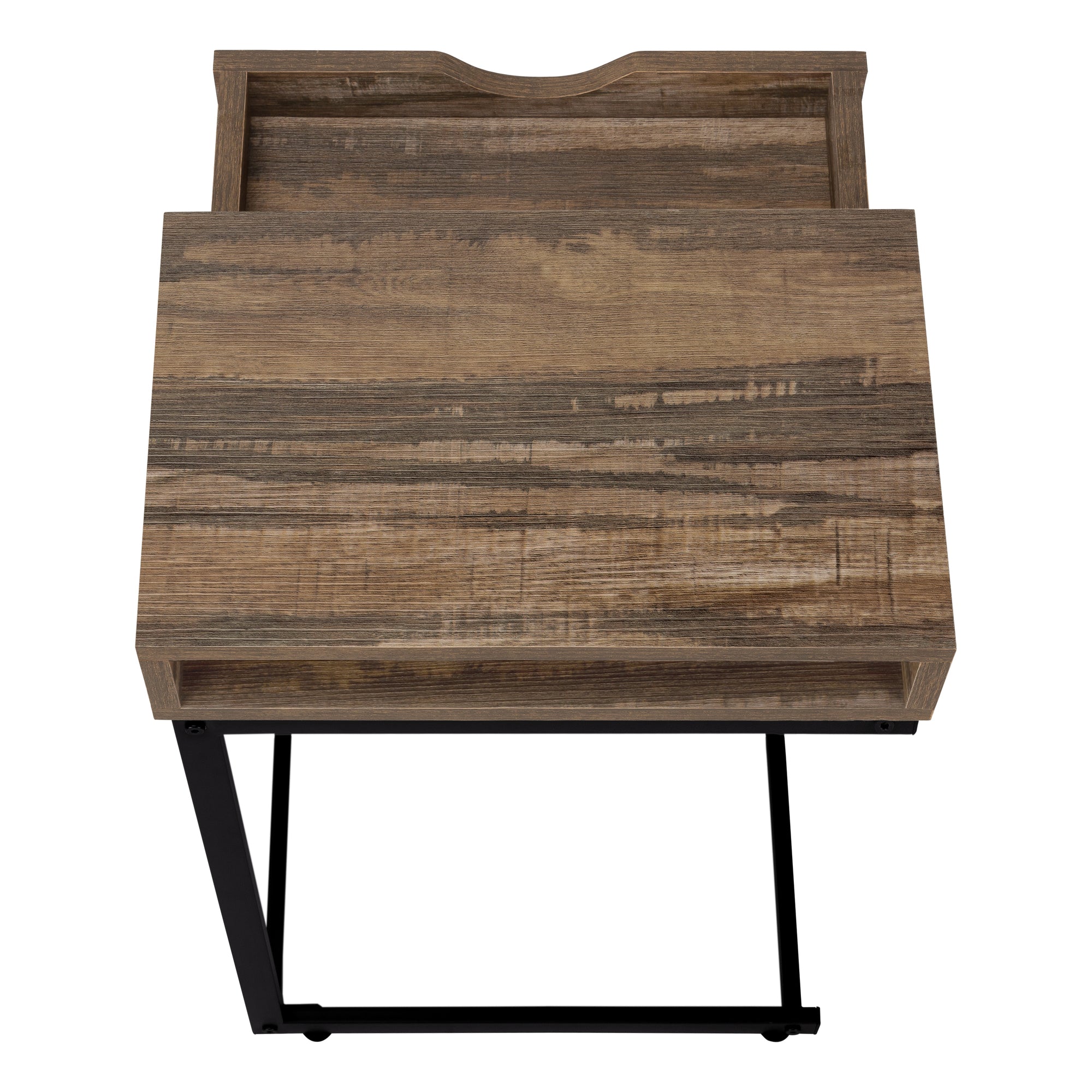 TABLE DE CHEVET - FAUX BOIS BRUN / METAL NOIR – I 3602.