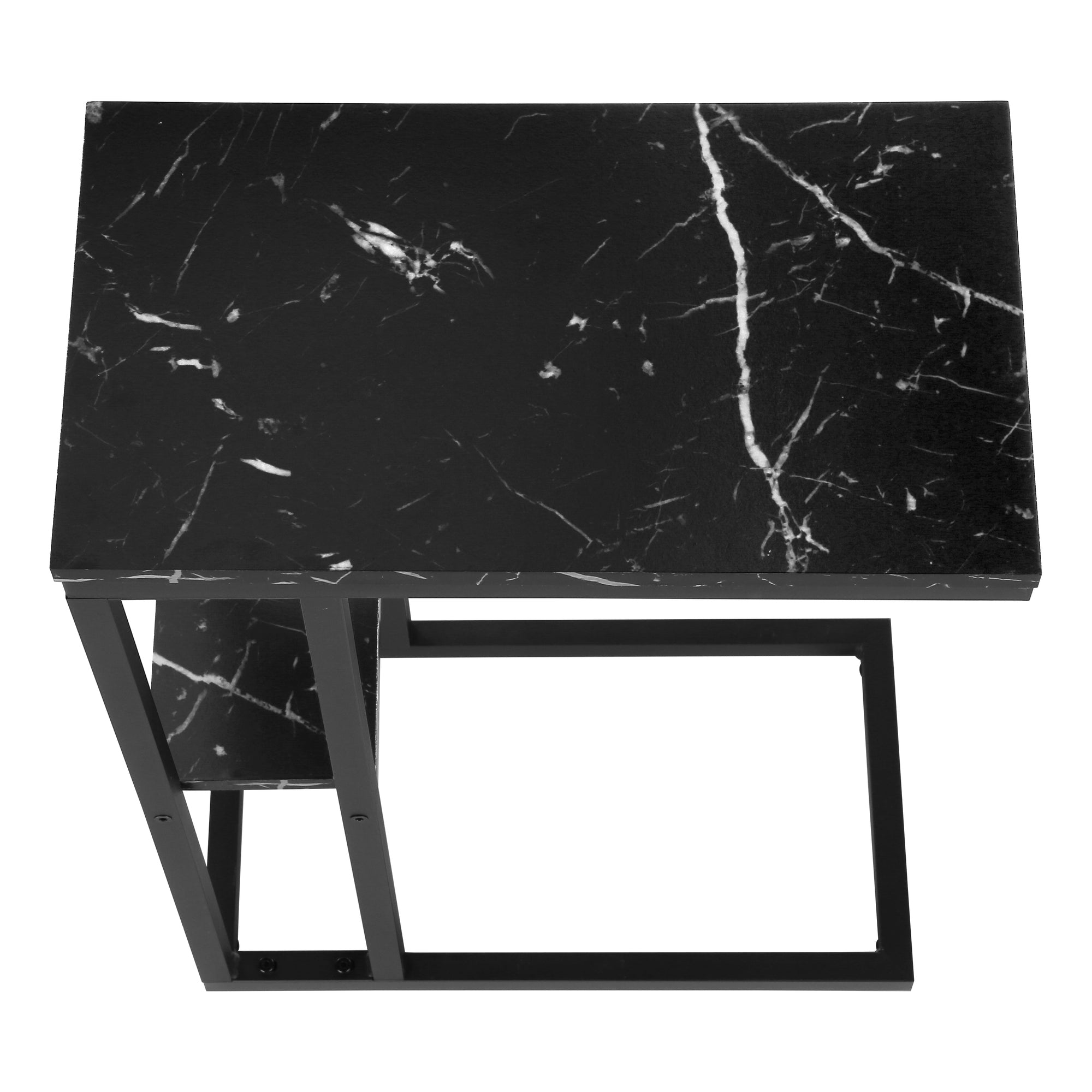 TABLE DE CHEVET - 25"H / MARBRE NOIR / METAL NOIR – I 3674.