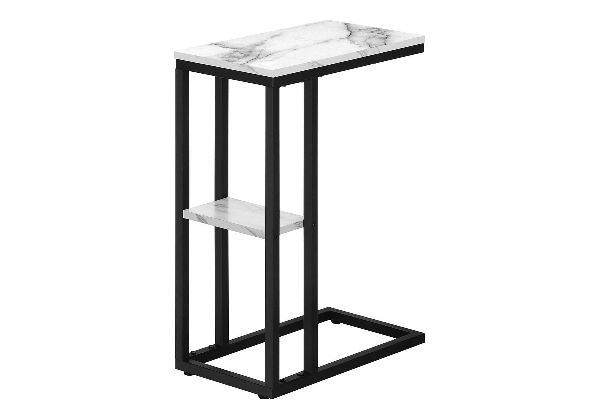 TABLE DE CHEVET - 25"H / MARBRE BLANC / METAL NOIR – I 3675.