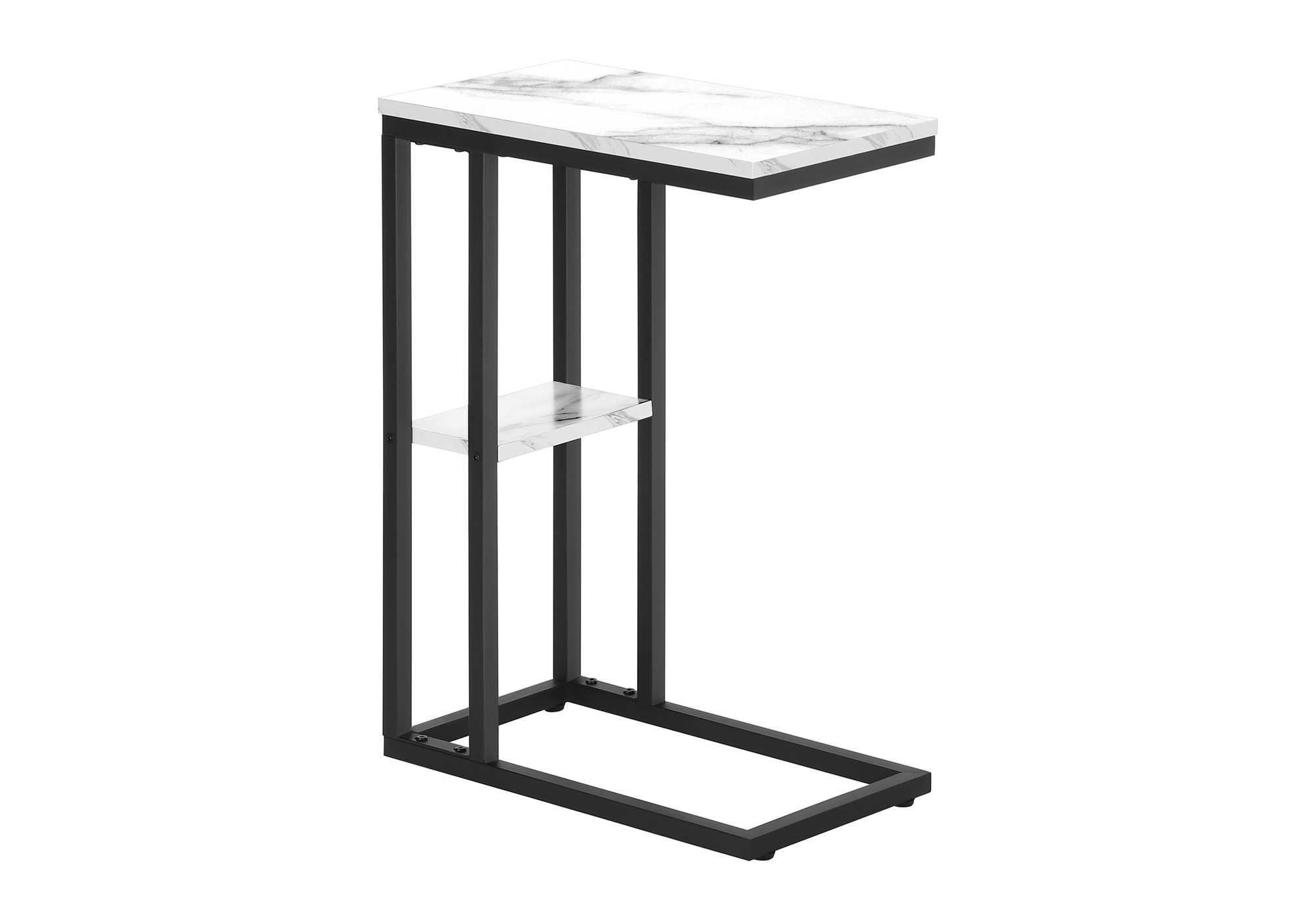 TABLE DE CHEVET - 25"H / MARBRE BLANC / METAL NOIR – I 3675.