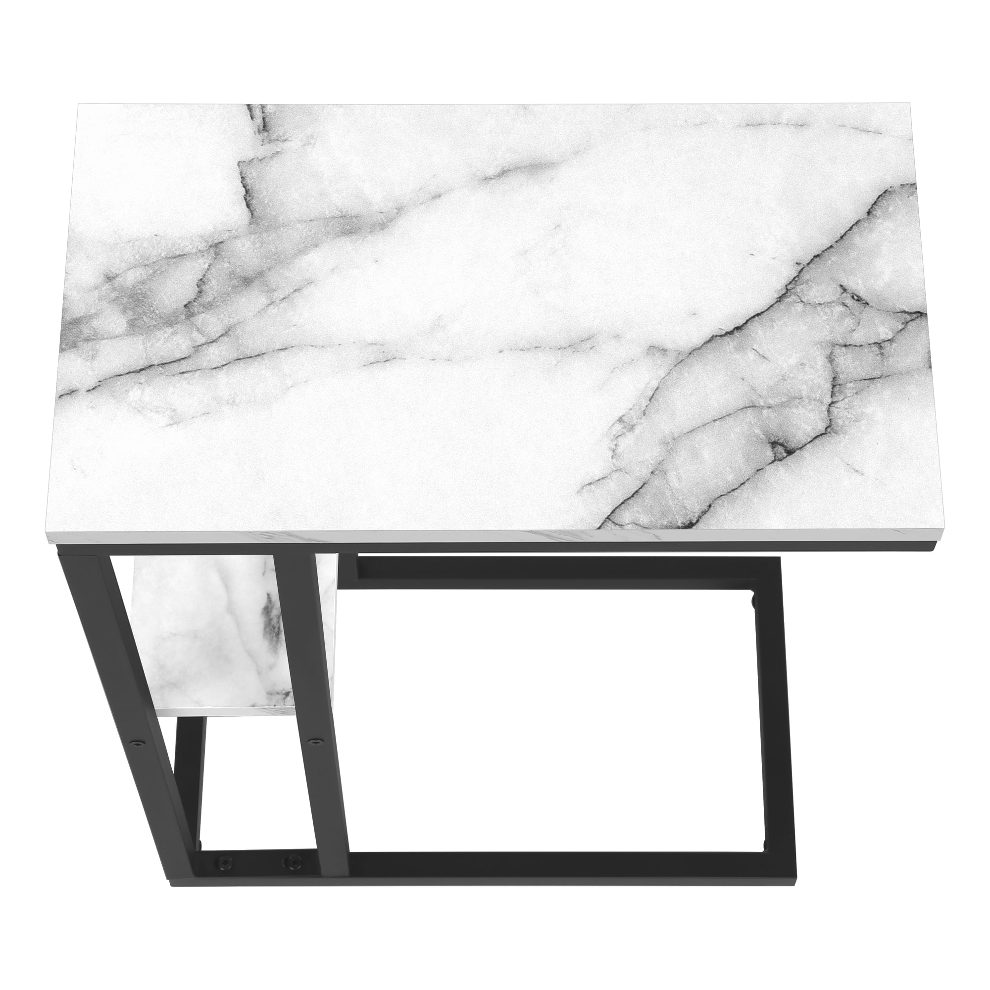 TABLE DE CHEVET - 25"H / MARBRE BLANC / METAL NOIR – I 3675.