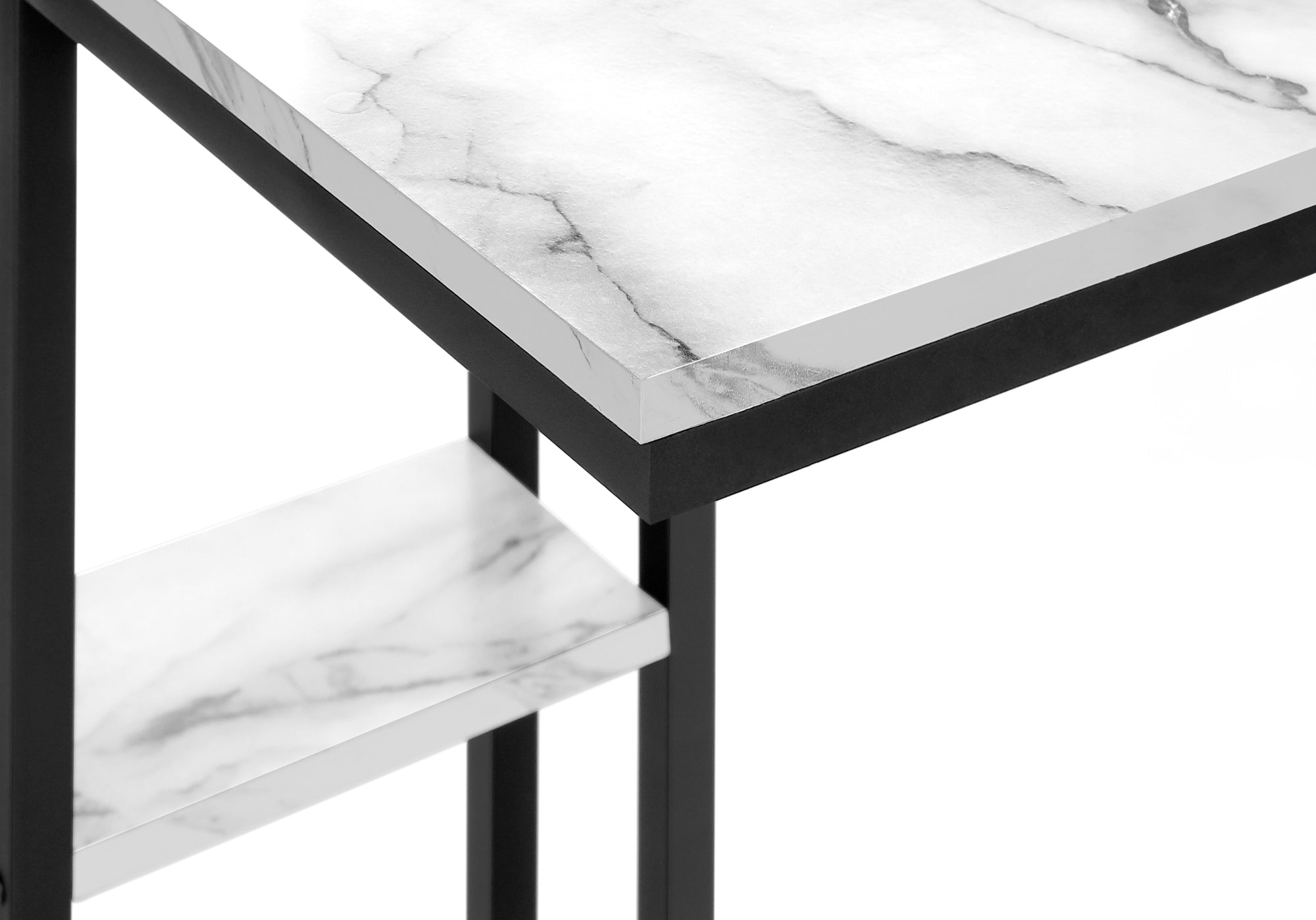 TABLE DE CHEVET - 25"H / MARBRE BLANC / METAL NOIR – I 3675.