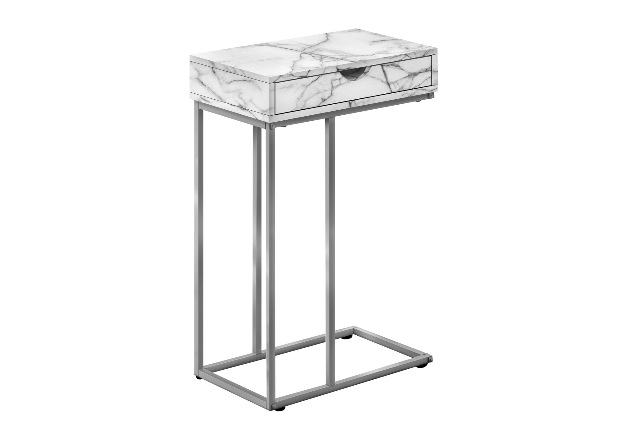 TABLE DE CHEVET - 25"H / MARBRE BLANC / METAL ARGENT – I 3772.