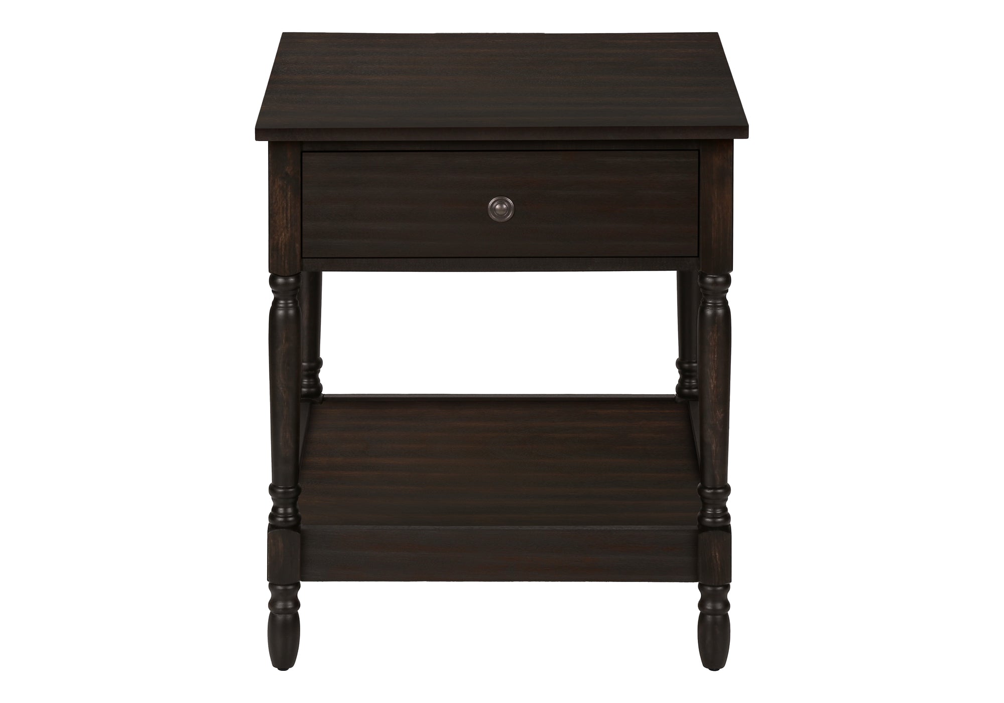 TABLE DE CHEVET - 25"H / BOIS PLAQUE ACAJOU FONCE – I 3976.