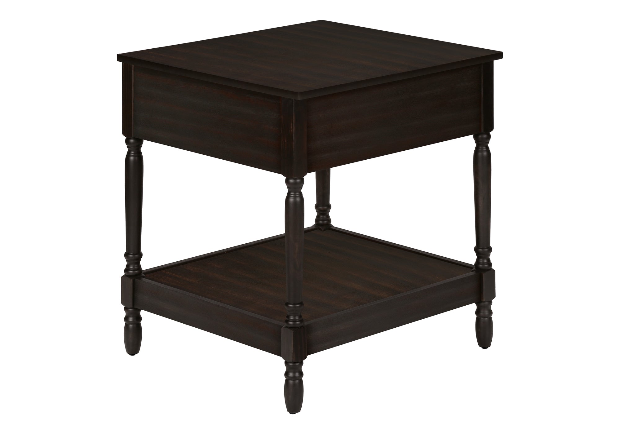 TABLE DE CHEVET - 25"H / BOIS PLAQUE ACAJOU FONCE – I 3976.