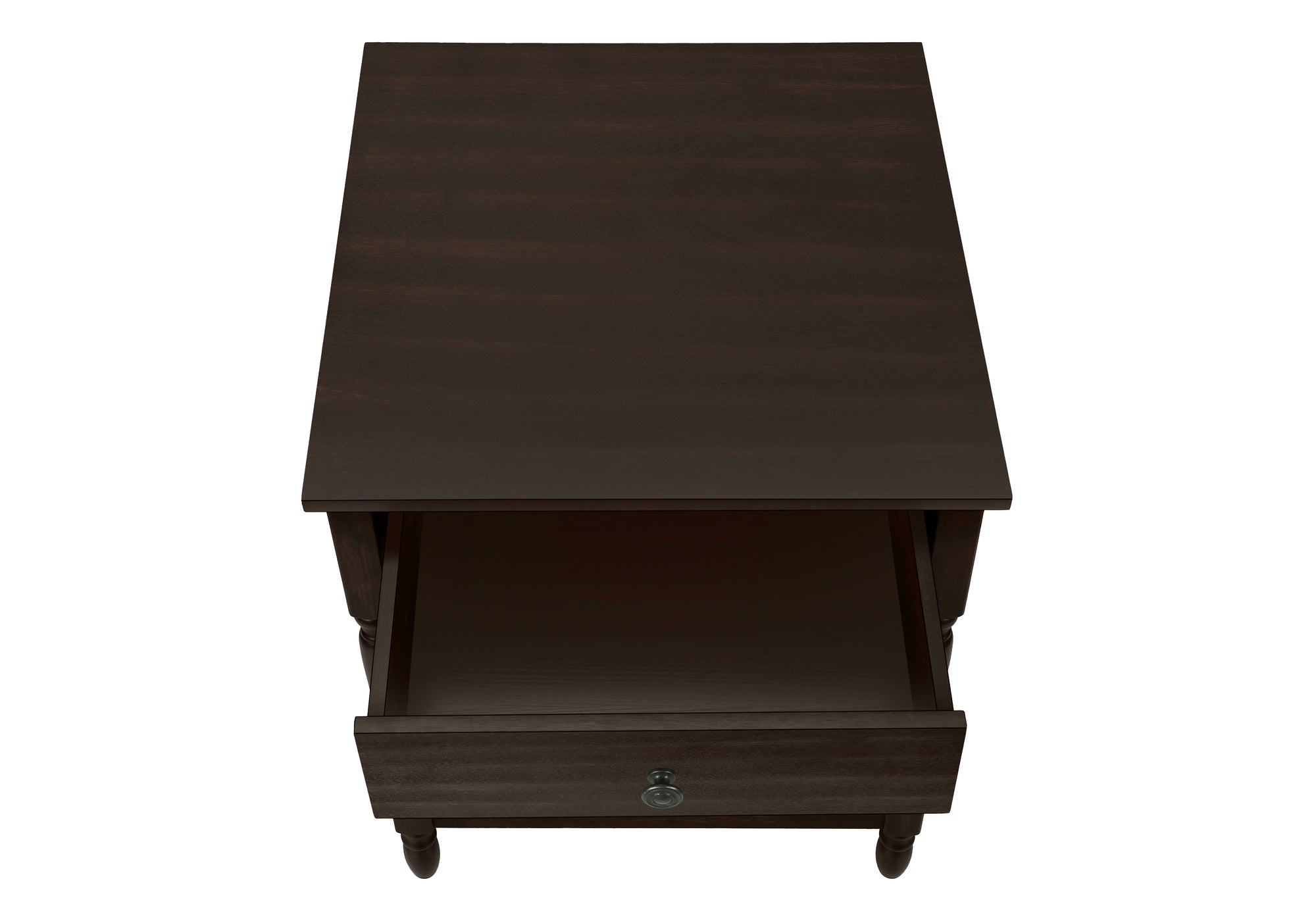 TABLE DE CHEVET - 25"H / BOIS PLAQUE ACAJOU FONCE – I 3976.