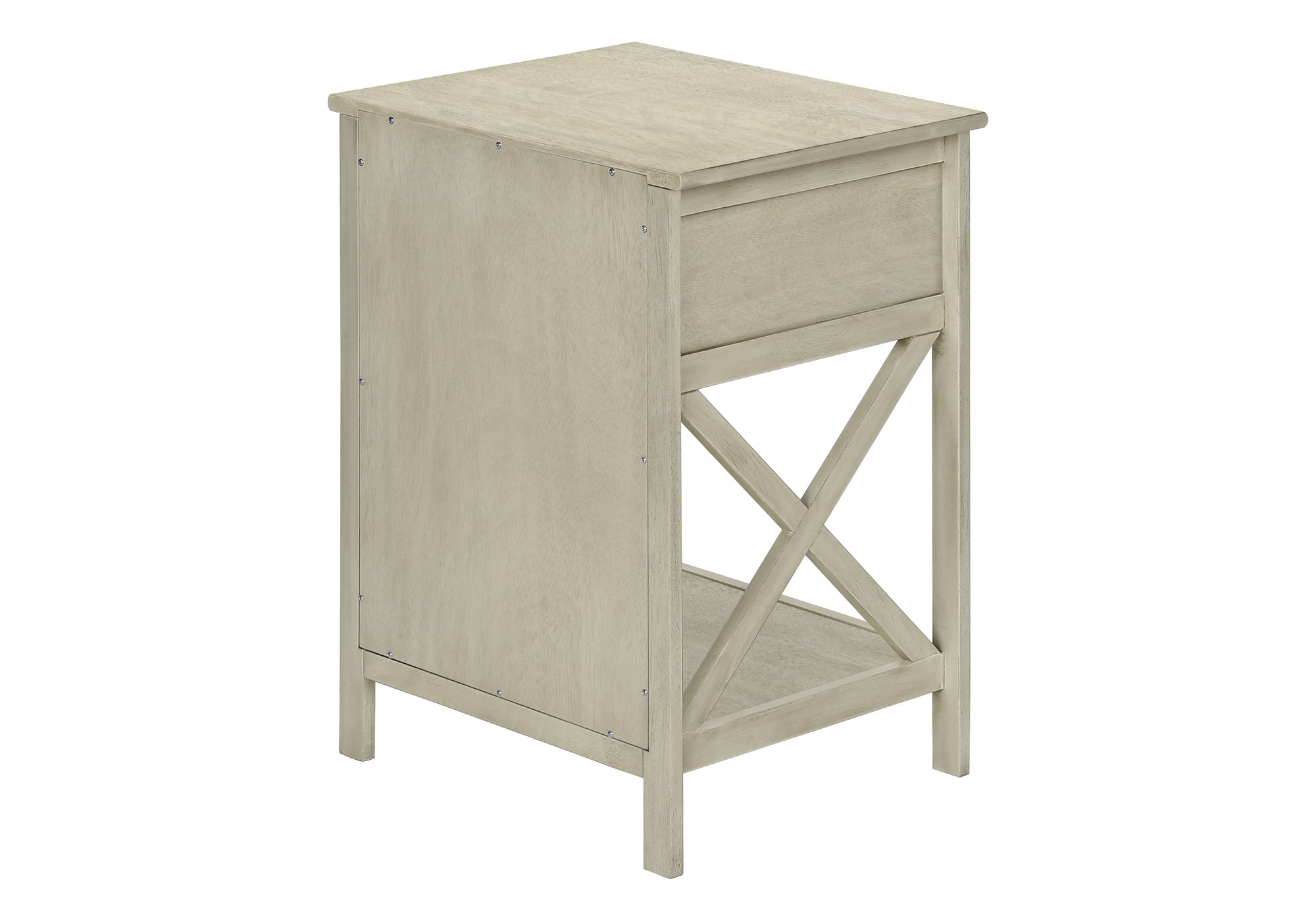 TABLE DE CHEVET - 25"H/ BOIS PLAQUE BLANC ANTIQUE – I 3984.