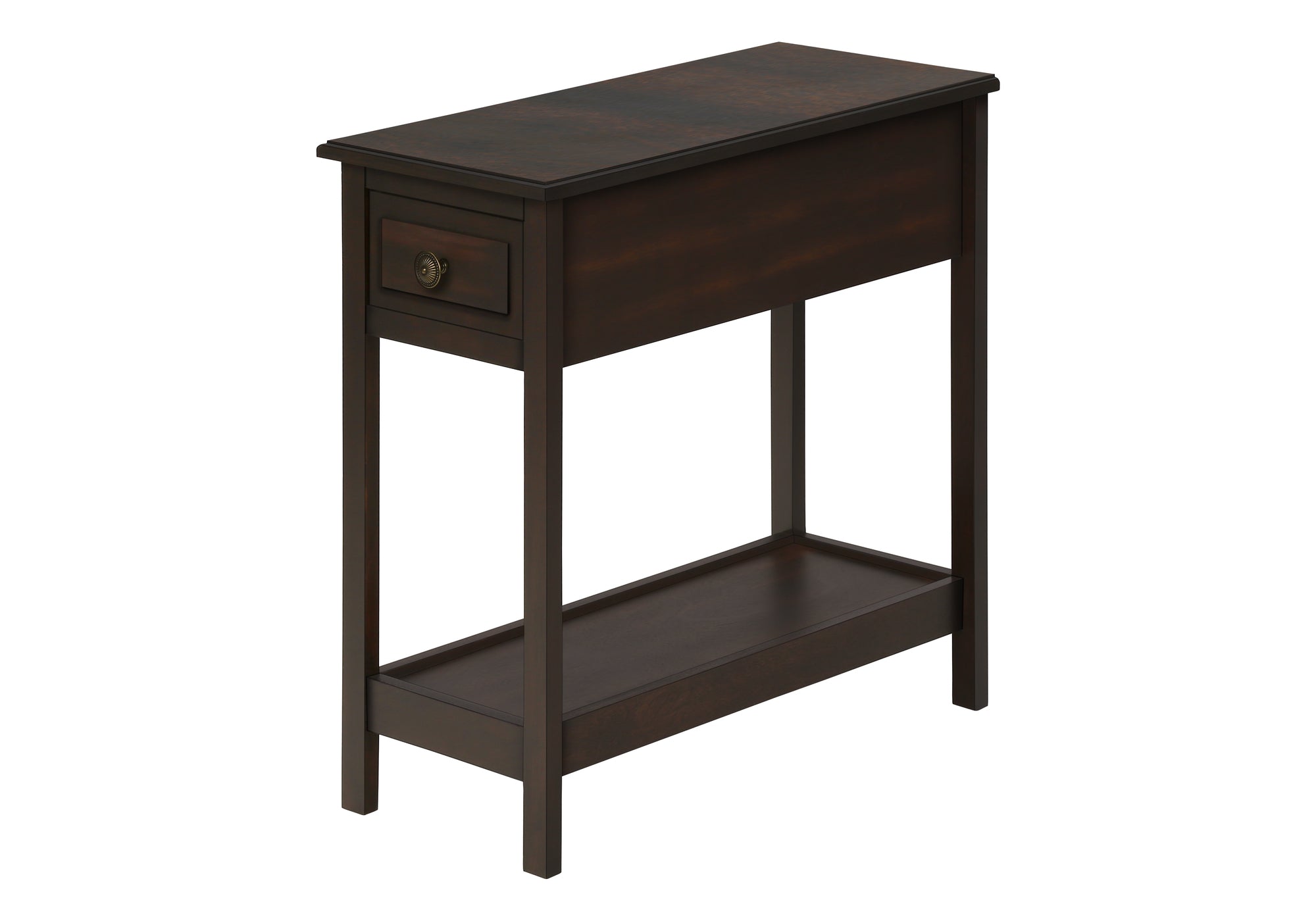 TABLE DE CHEVET - 25"H / BOIS PLAQUE ACAJOU FONCE – I 3990.