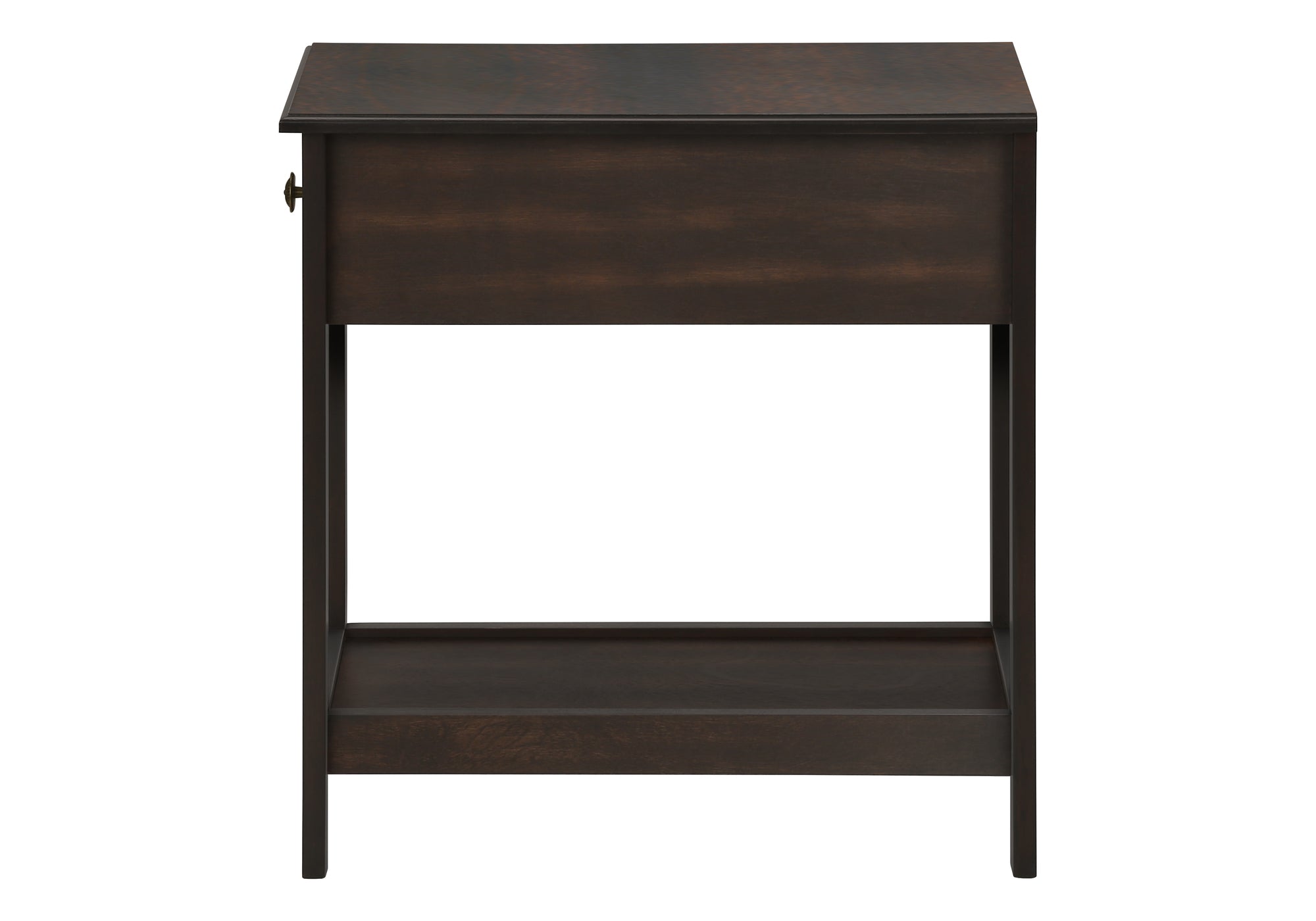 TABLE DE CHEVET - 25"H / BOIS PLAQUE ACAJOU FONCE – I 3990.