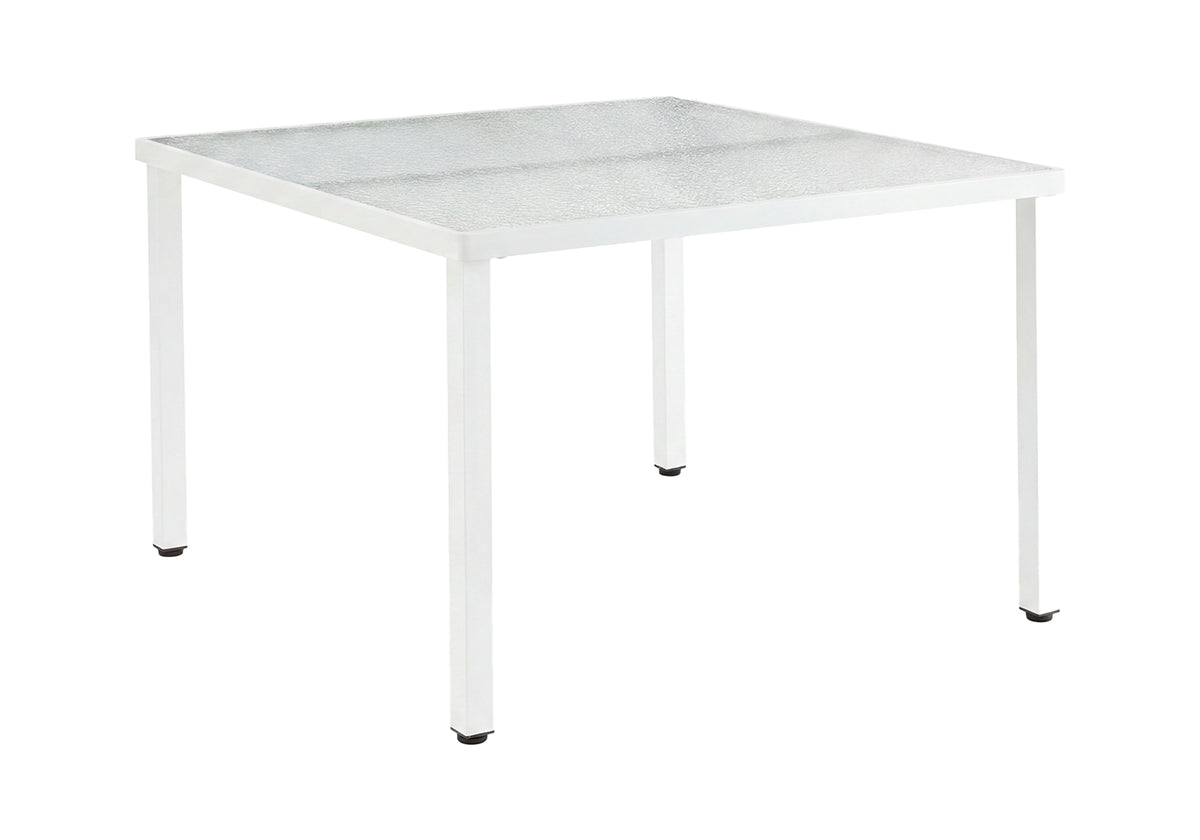 TABLE D’EXTERIEUR - 48" X 48" METAL BLANC AVEC VERRE TREMPE – I 4055