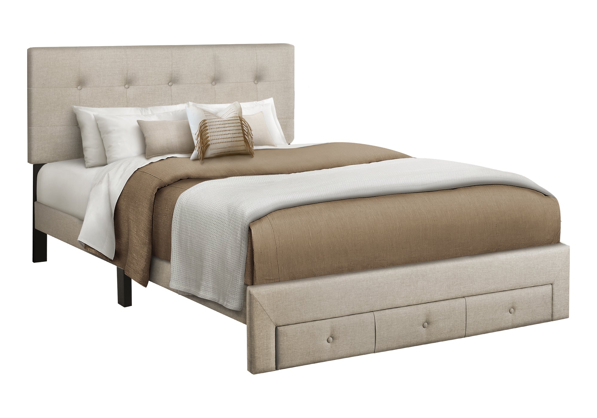 LIT - QUEEN / LIN BEIGE PLATEFORME / TIROIR RANGEMENT AVANT – I 5901Q