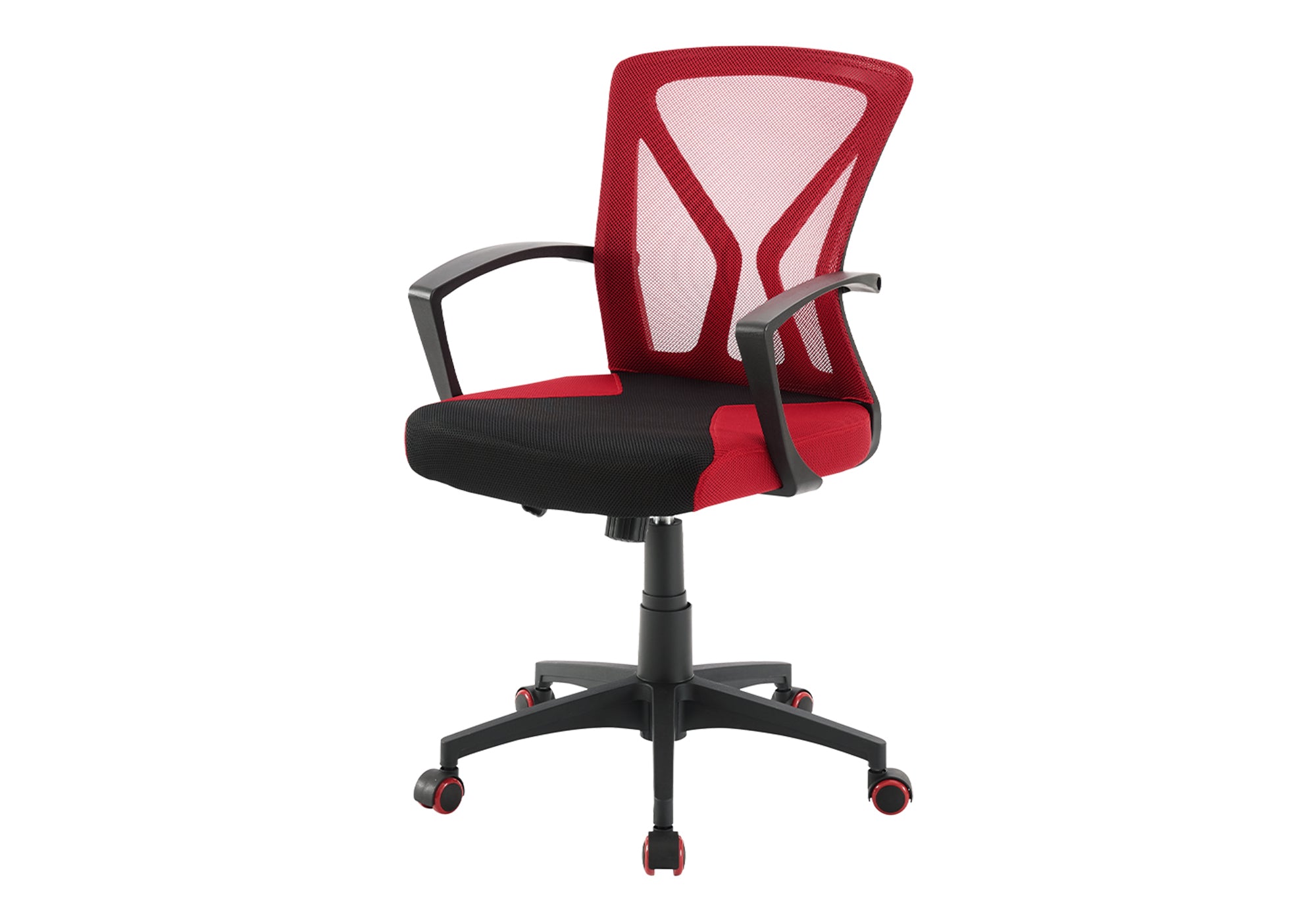 CHAISE DE BUREAU - JEU / TISSU NOIR / ROUGE SUR ROULETTES – I 7357