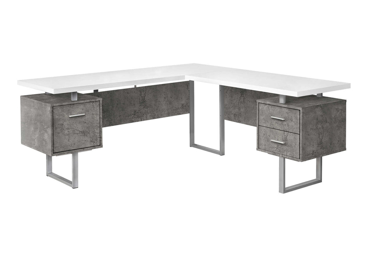BUREAU - 70"L / BLANC / SIMILI-CIMENT/ METAL ARGENT / L/R – I 7618
