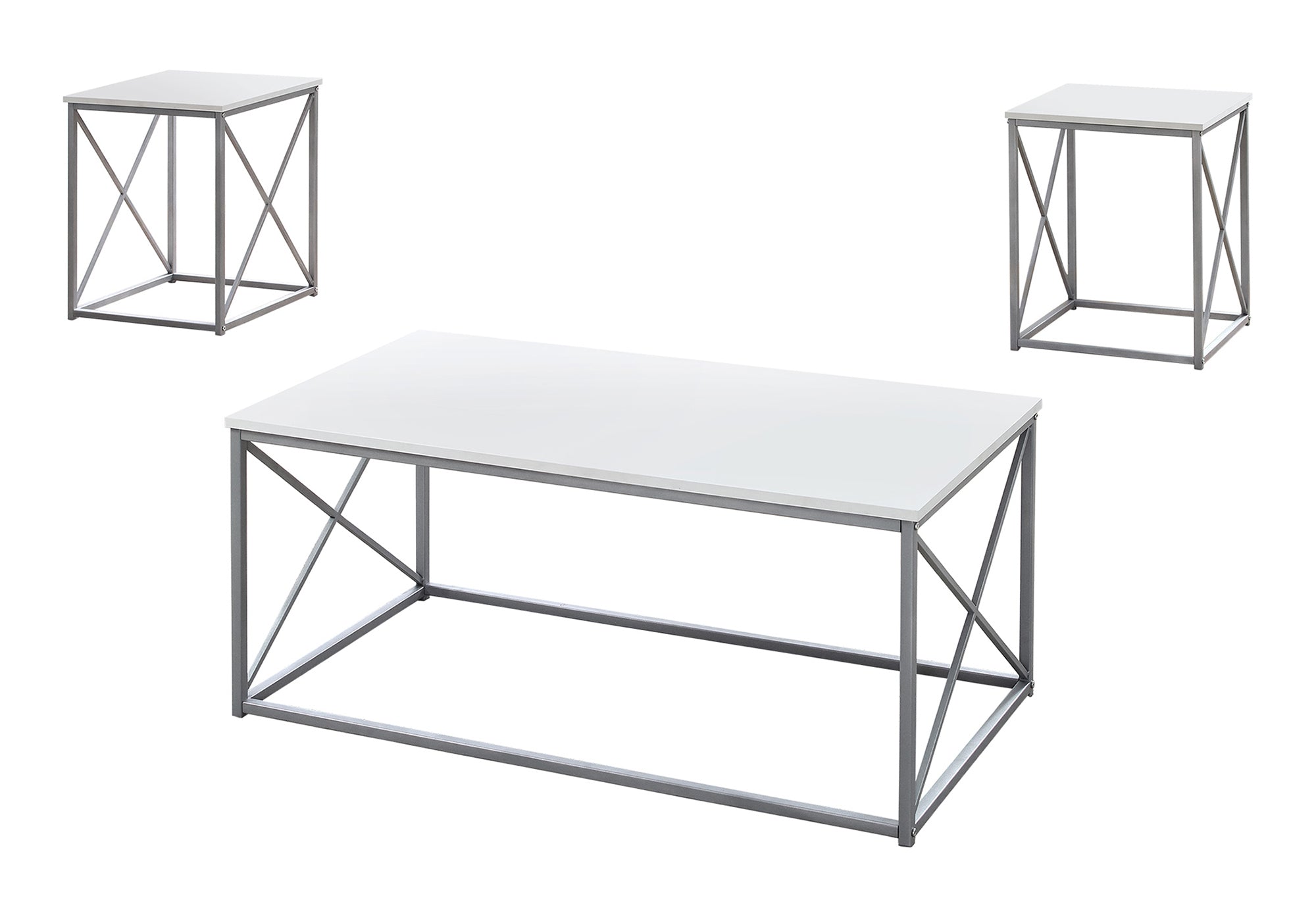 ENS DE TABLES - 3PCS / BLANC / METAL ARGENT – I 7951P