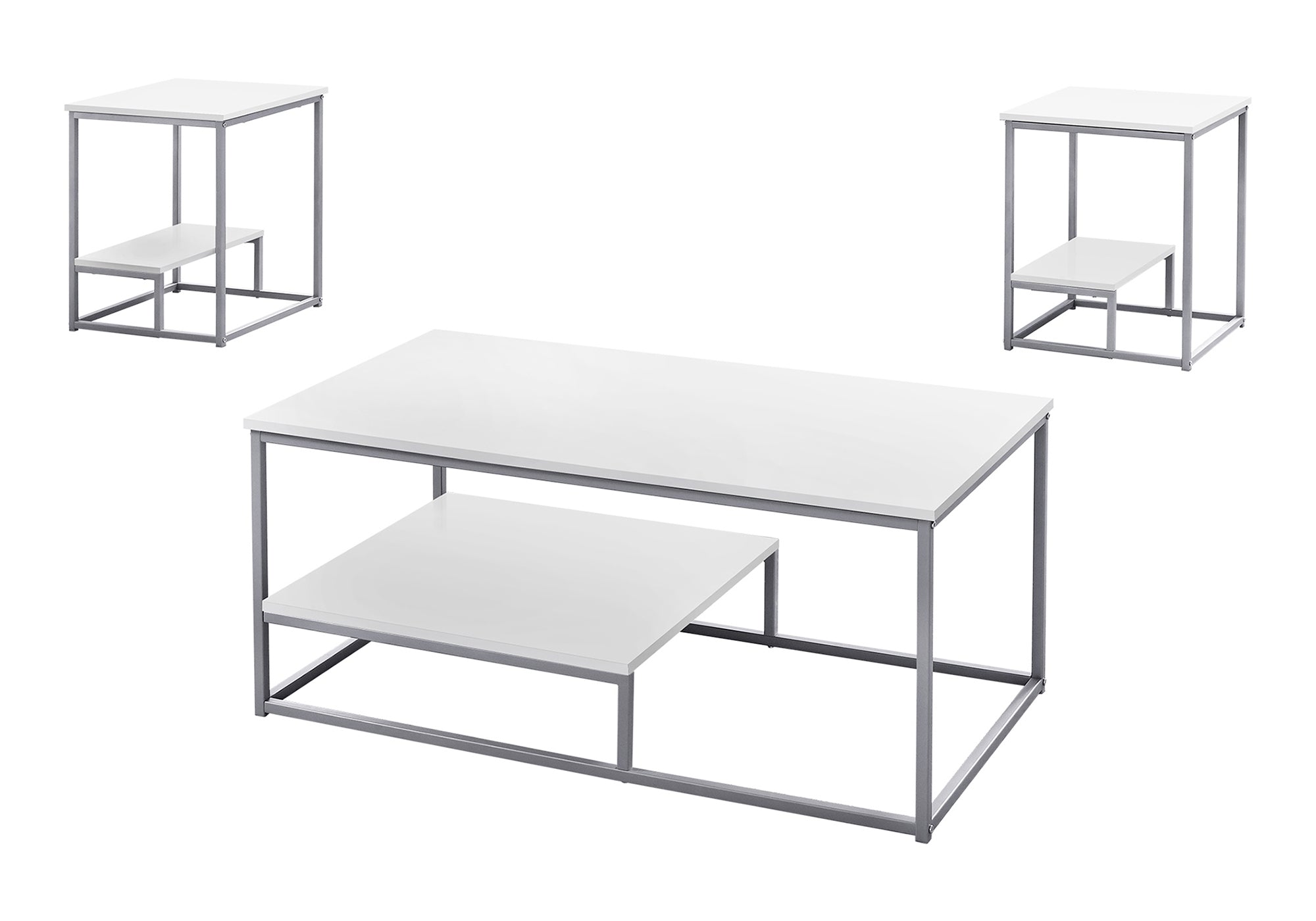 ENS DE TABLES - 3PCS / BLANC / METAL ARGENT – I 7961P