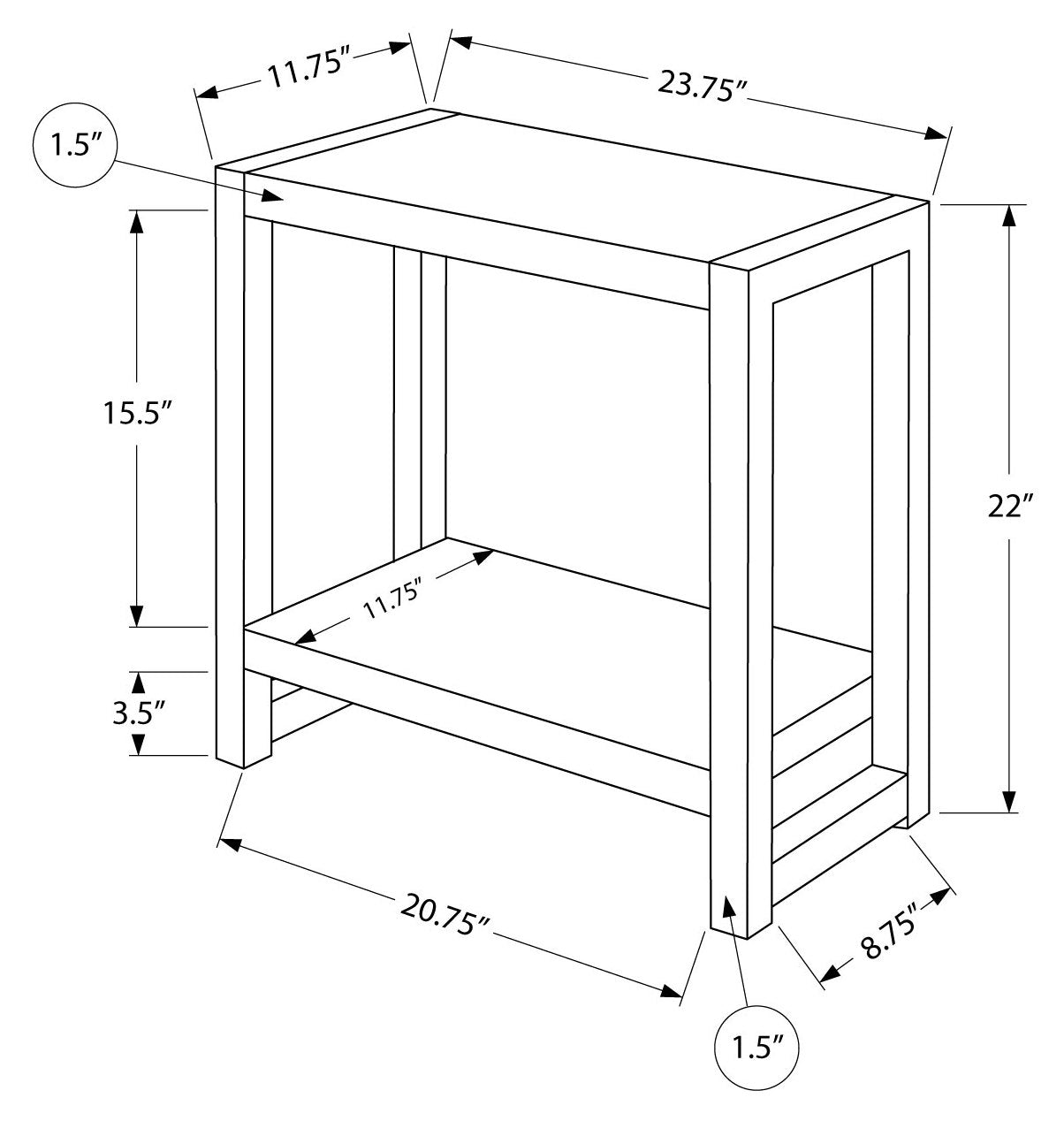 TABLE DE CHEVET - 22"H / GRIS / METAL NOIR – I 2082.