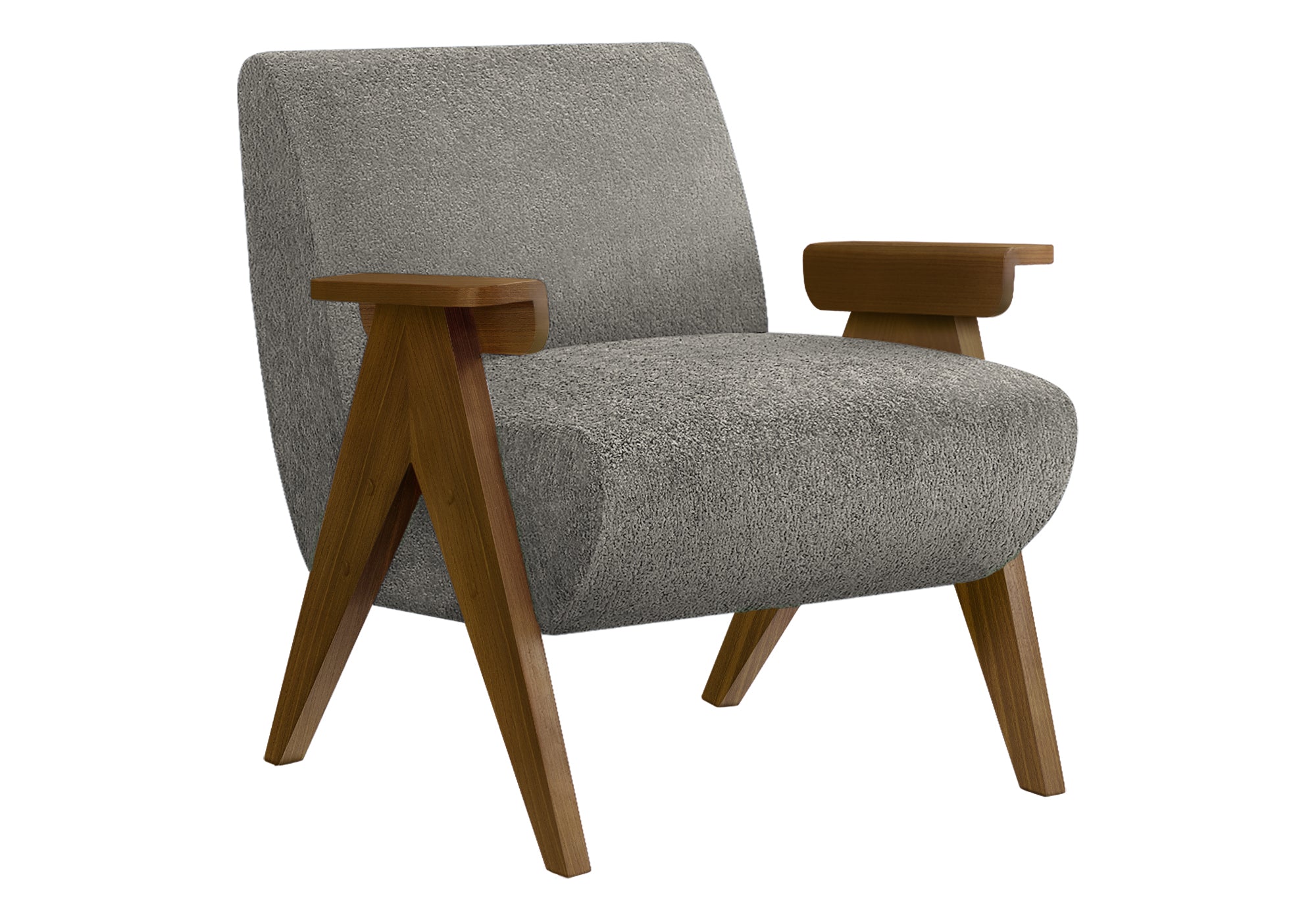 CHAISE D'APPOINT - 31"H / TISSU GRIS / BOIS DE NOYER – I 8312