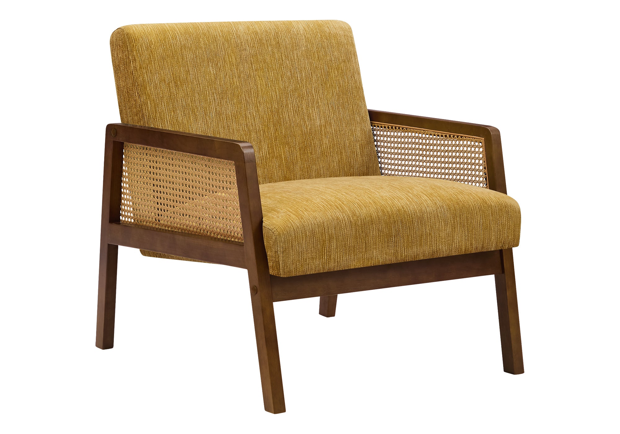 CHAISE D'APPOINT - 30"H / TISSU DORE / BOIS DE NOYER – I 8338