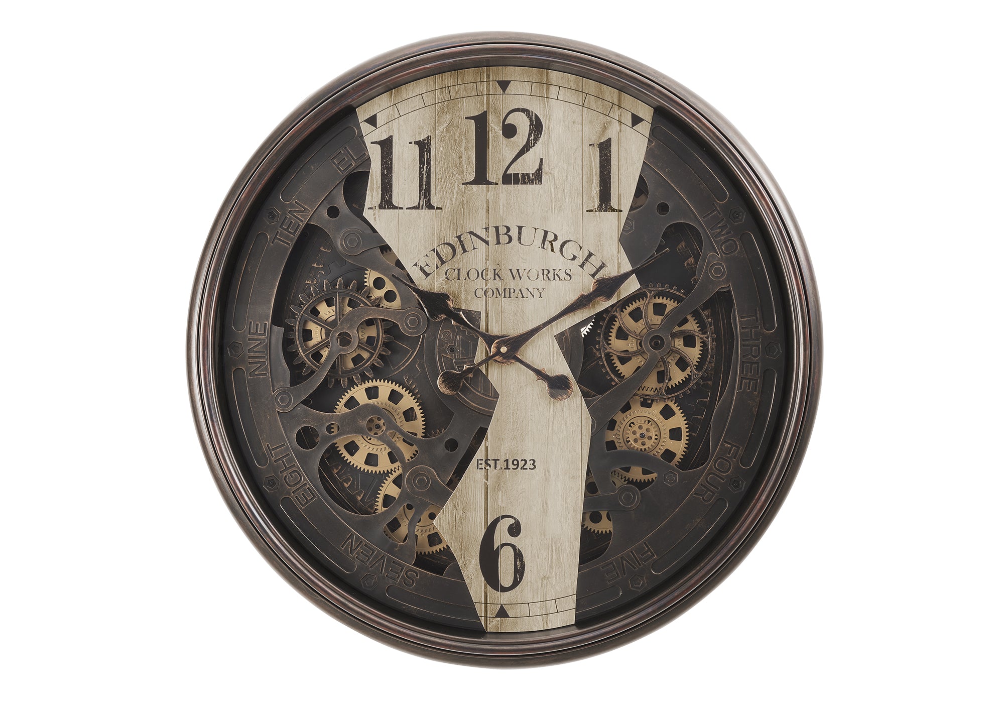 HORLOGE - 30" DIA. MURALE / MECANISME D'ENGRENAGE / BRUN – I 9023